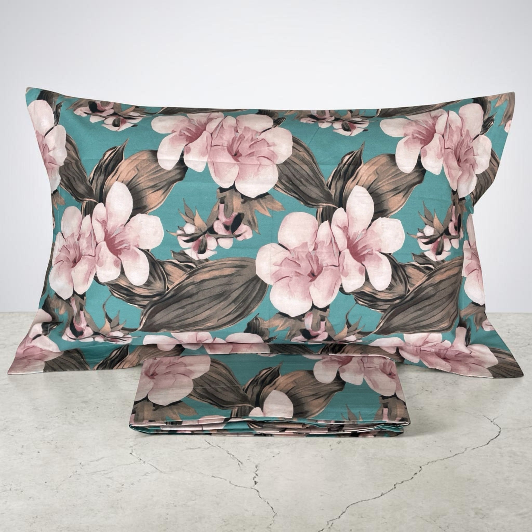 Federa floreale moderna verde percalle con volant