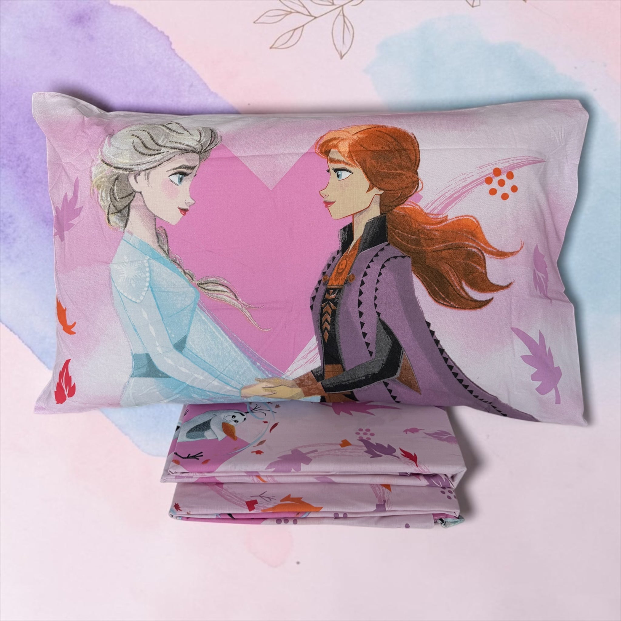 Federa del completo lenzuola Caleffi Frozen Pink con Elsa e Anna