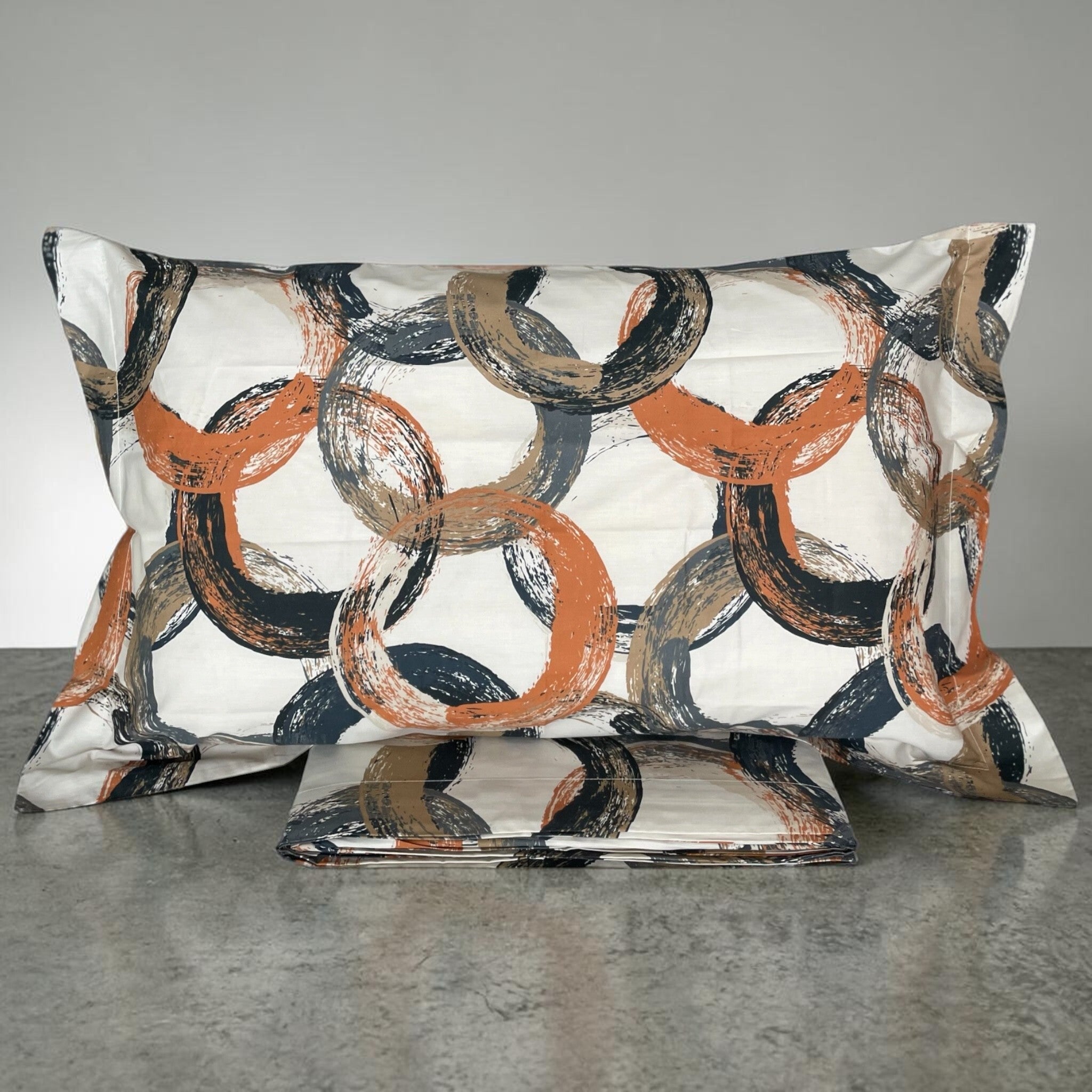 federa percalle cotone fantasia geometrica ambra dettaglio stampa