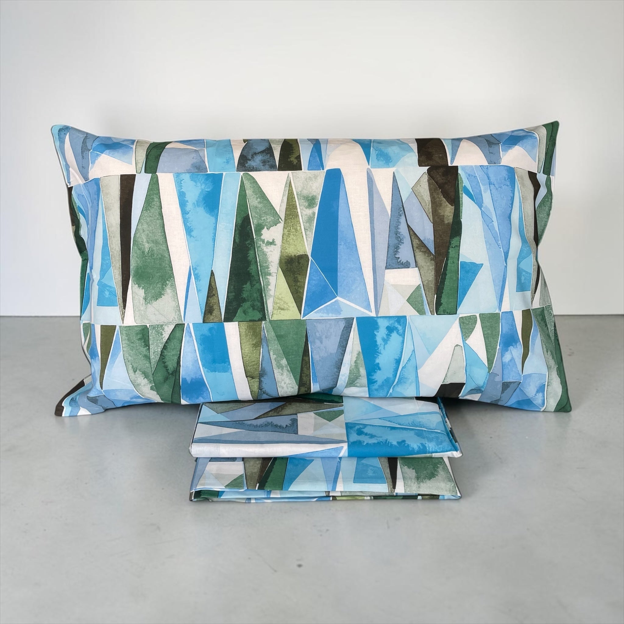Federa coordinata lenzuola Zambaiti Vertice fantasia geometrica moderna blu