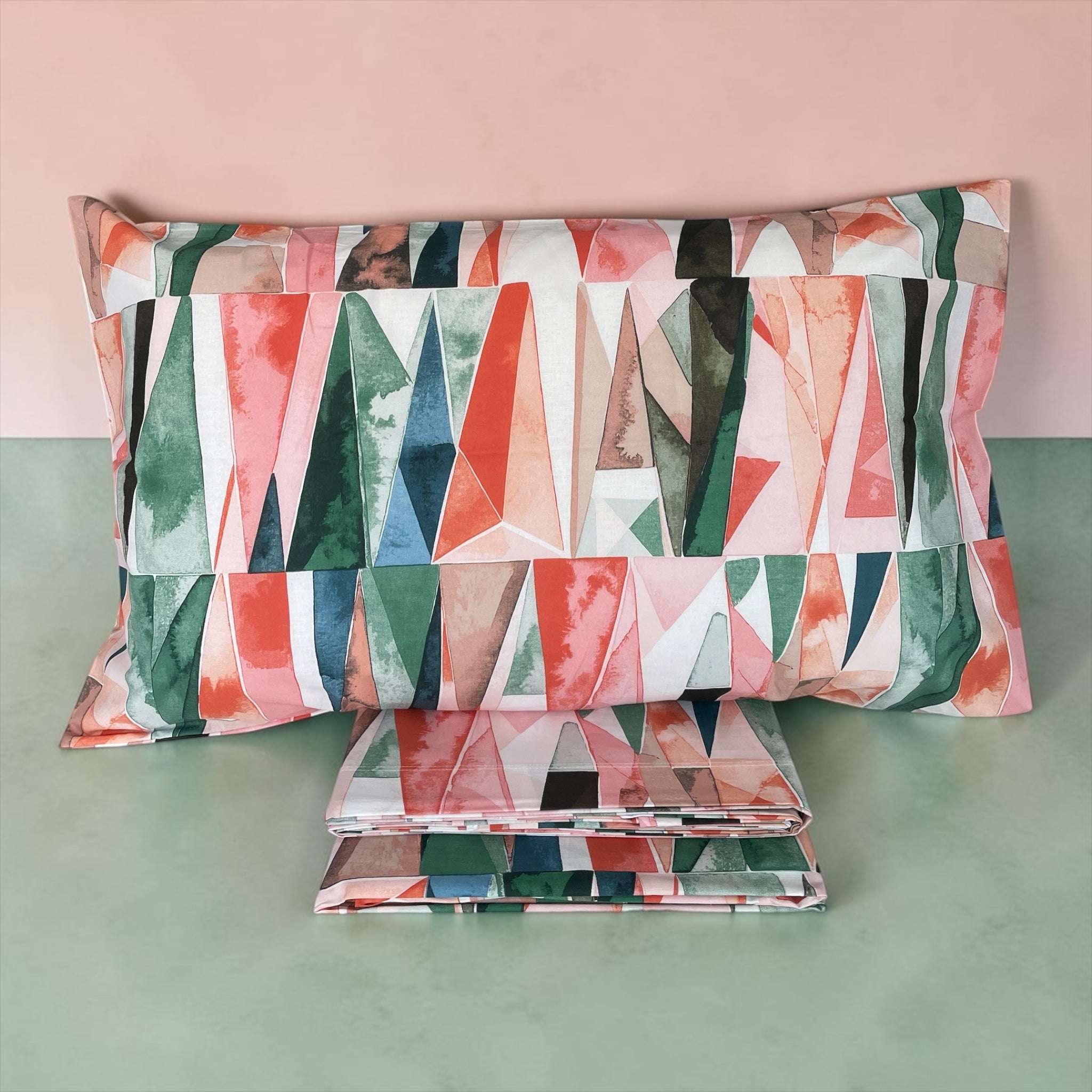 Federa coordinata lenzuola Zambaiti Vertice fantasia geometrica moderna rosa