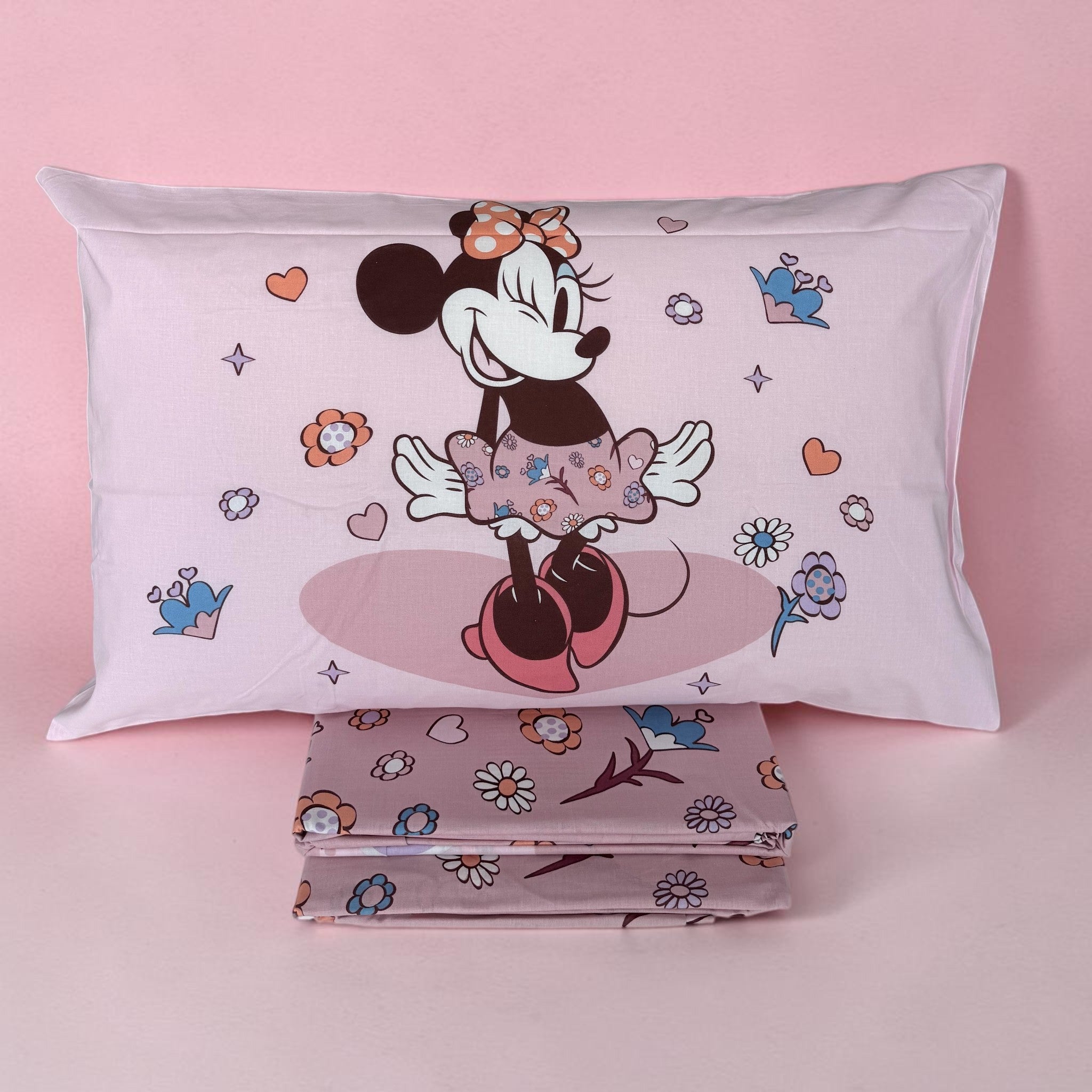 Federa del completo lenzuola Caleffi Minnie Love con grafica frontale di Minnie