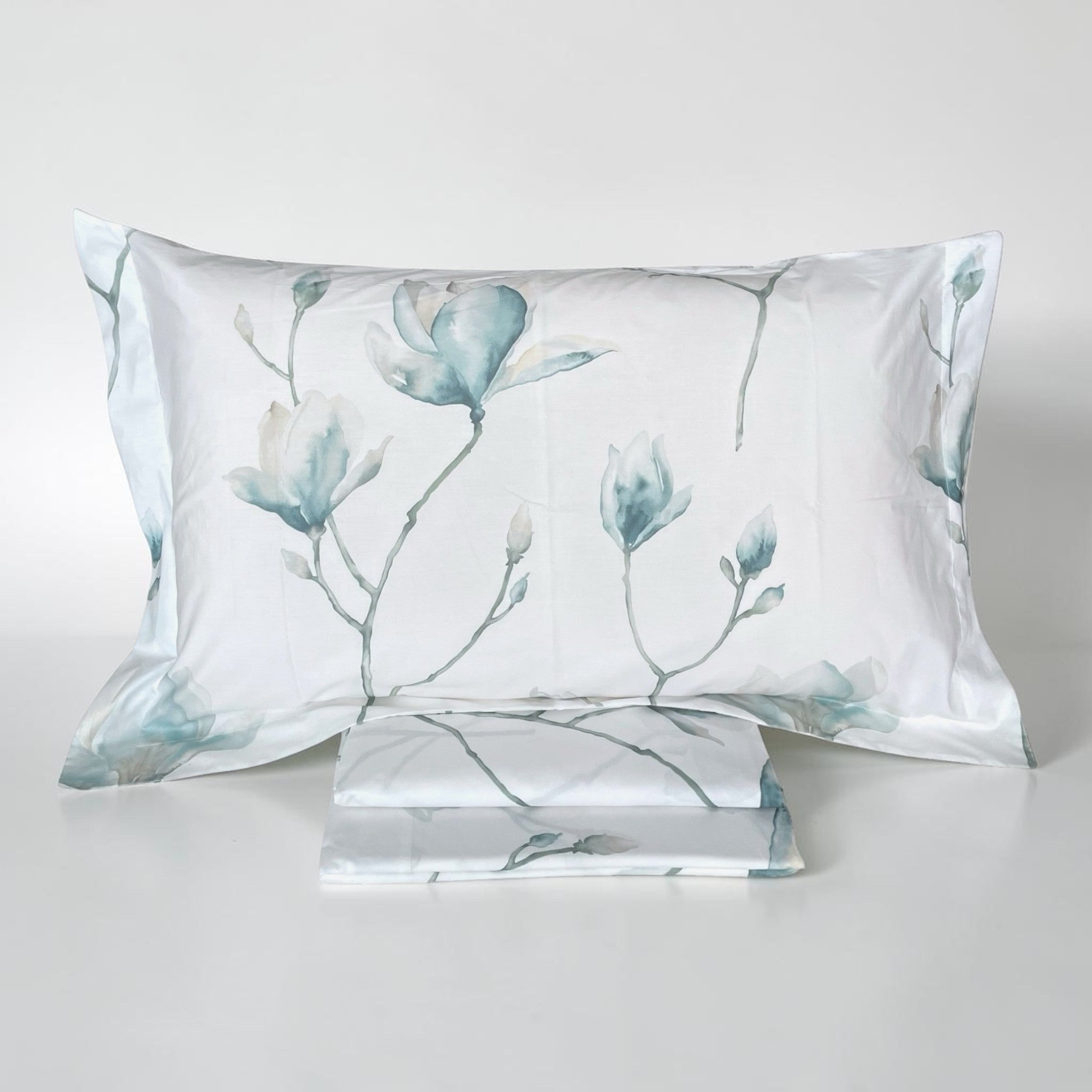 Federa con 3 volant del completo lenzuola matrimoniale Mirabello Soft Magnolia in percalle di cotone