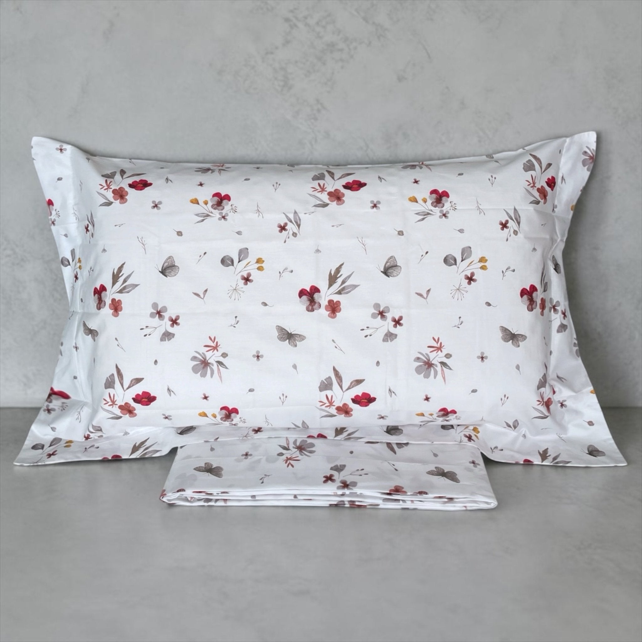 Federa per cuscino in cotone percalle con fantasia floreale elegante