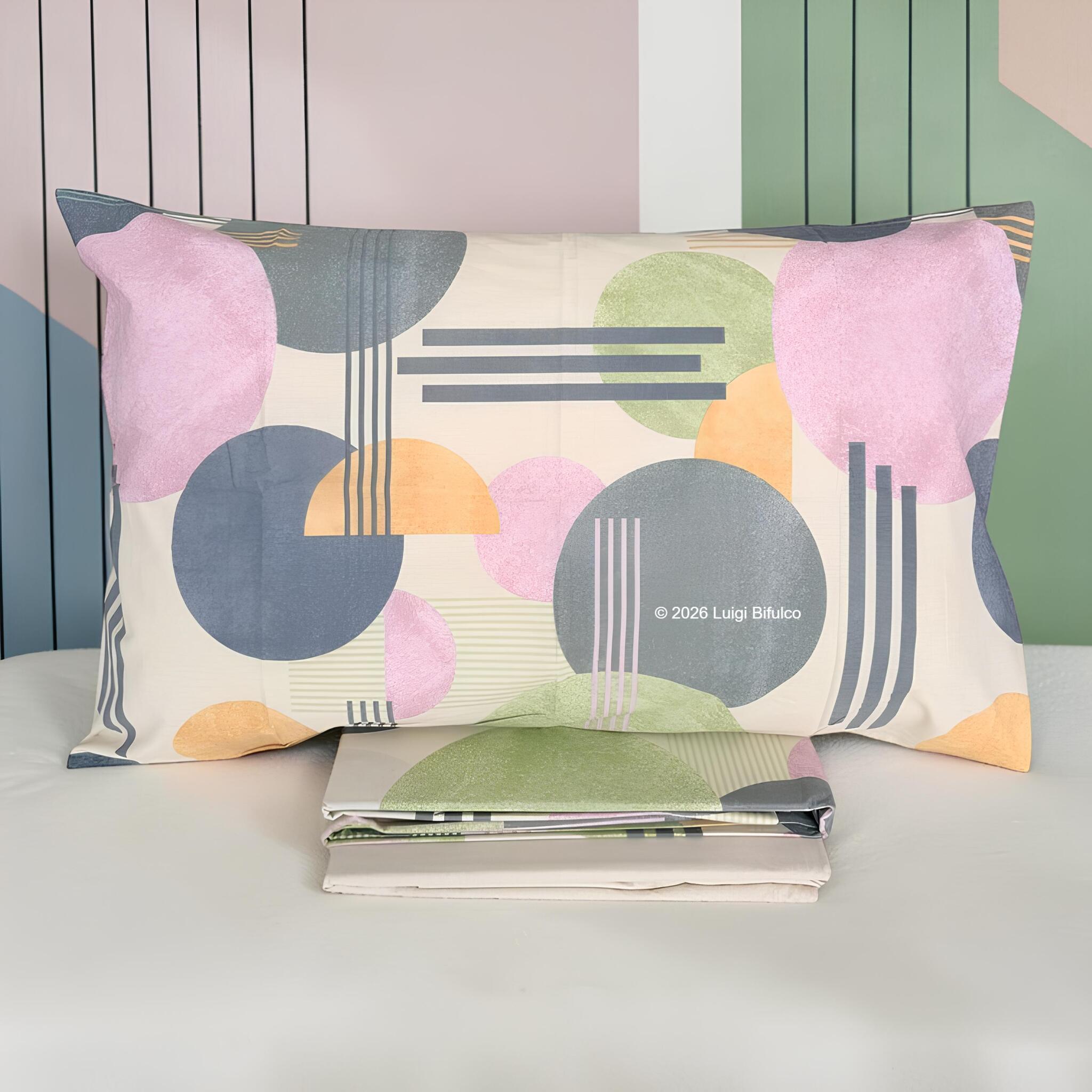 Federa coordinata del completo lenzuola matrimoniale Bassetti Glow beige con fantasia geometrica