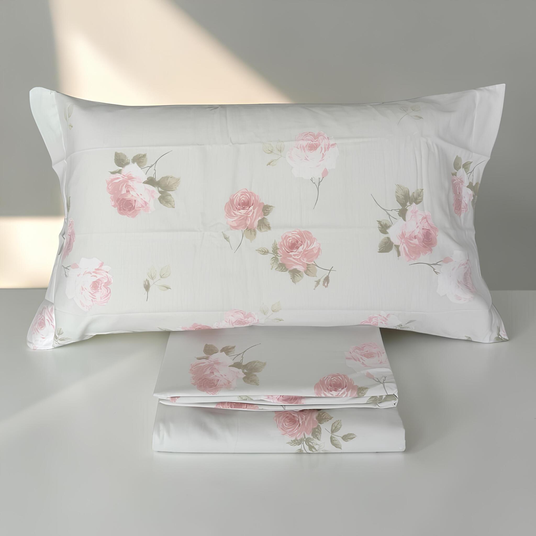 Federe coordinate a due volant completo lenzuola matrimoniale Caleffi Flory beige