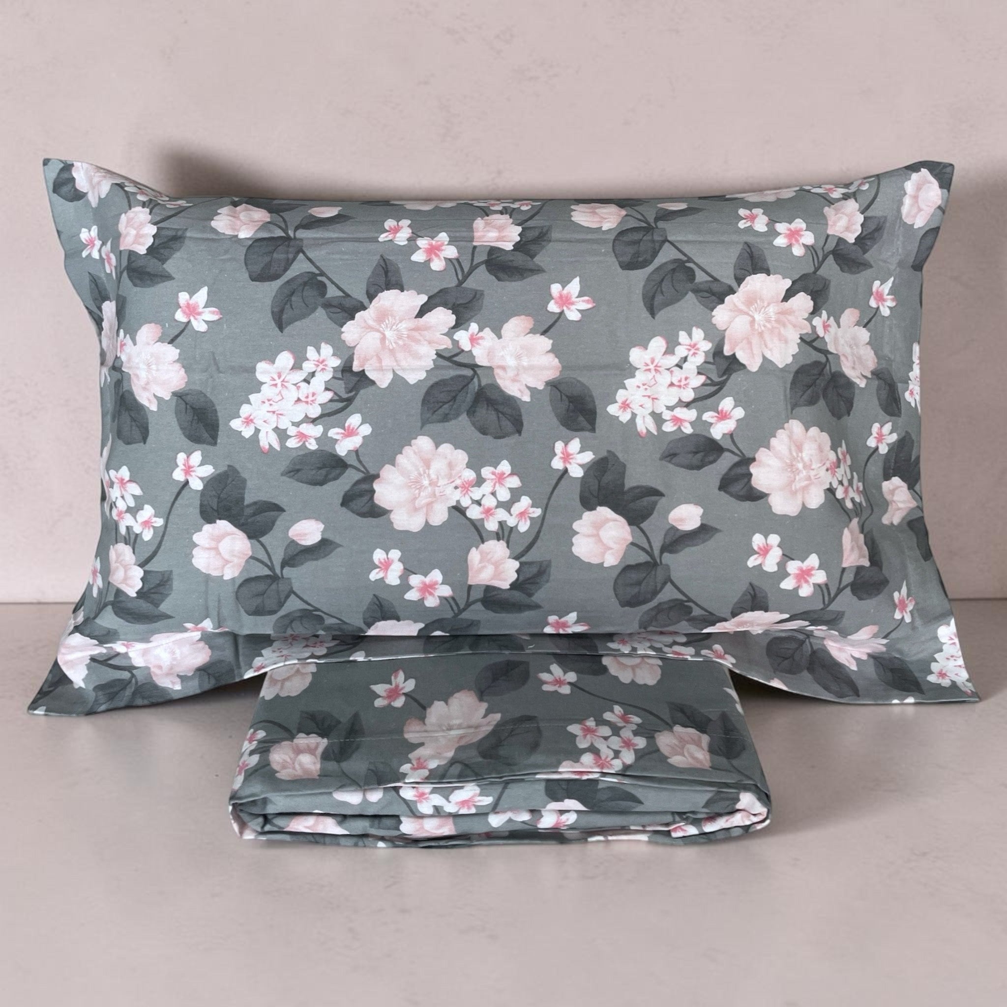 Federe coordinate del completo lenzuola Rebecca Home Nicol grigio in flanella 100% cotone
