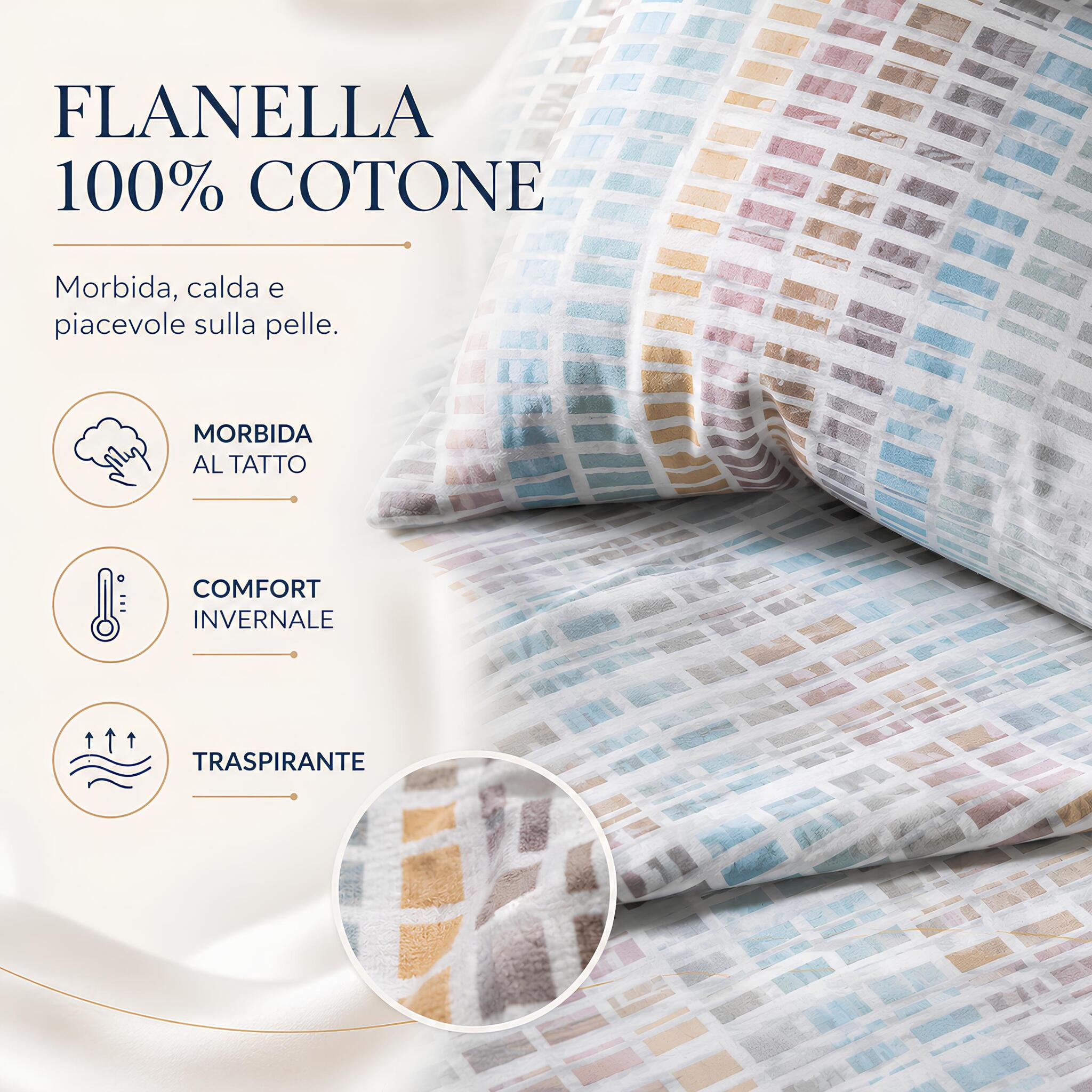Dettaglio flanella 100 cotone del completo lenzuola matrimoniale Caleffi Norvegia grigio certificato OEKO TEX