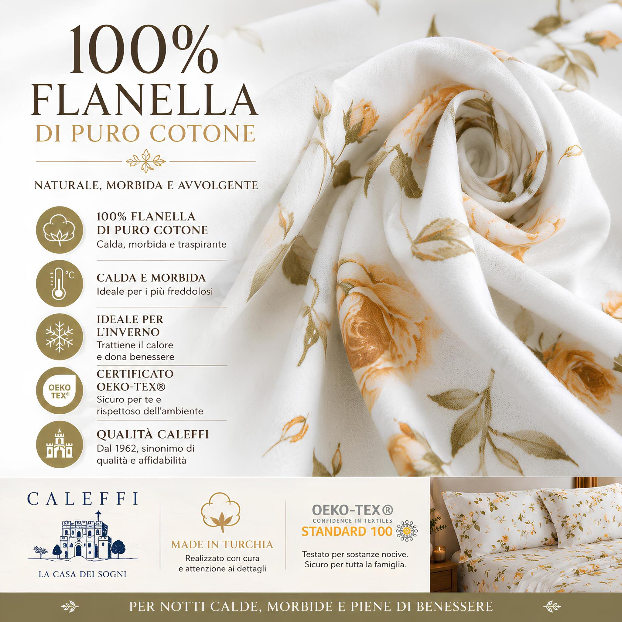 Dettaglio flanella 100 cotone Caleffi Rosa con fantasia floreale certificata OEKO TEX color biscotto