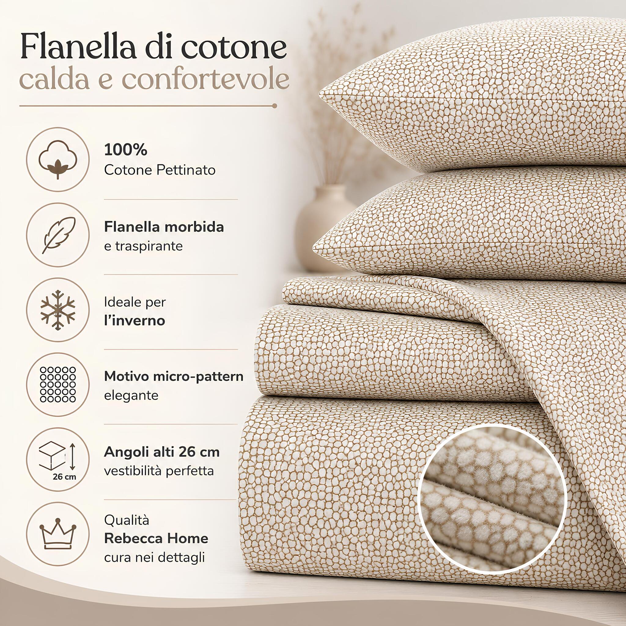 Caratteristiche del completo lenzuola Rebecca Home Nicol in flanella colore beige
