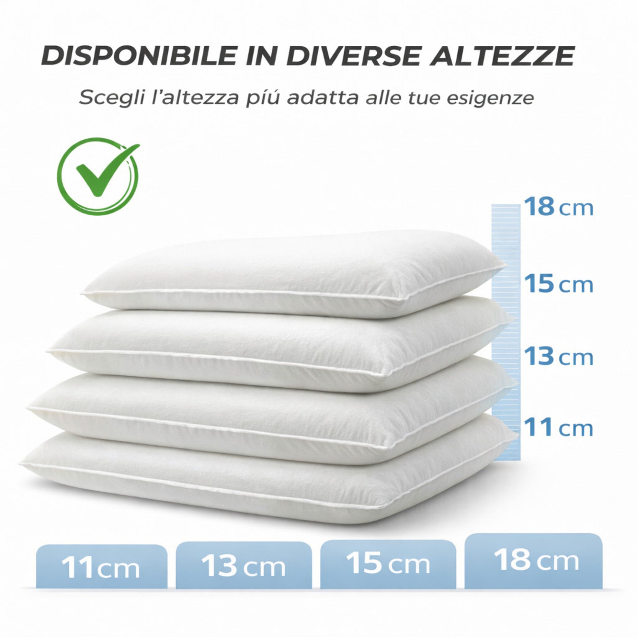 guanciale memory foam diverse altezze 11 13 15 18 cm