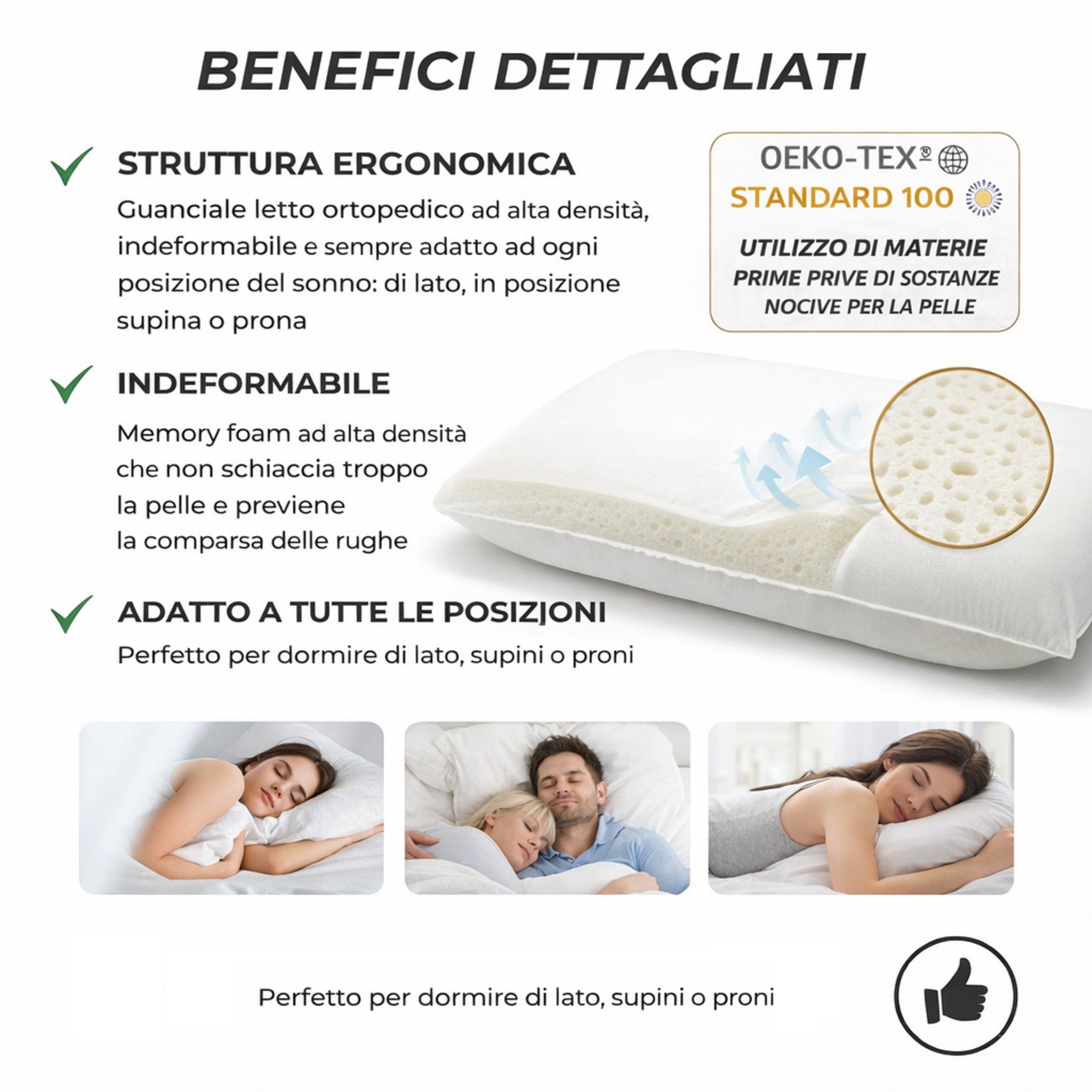 guanciale ortopedico memory foam struttura ergonomica
