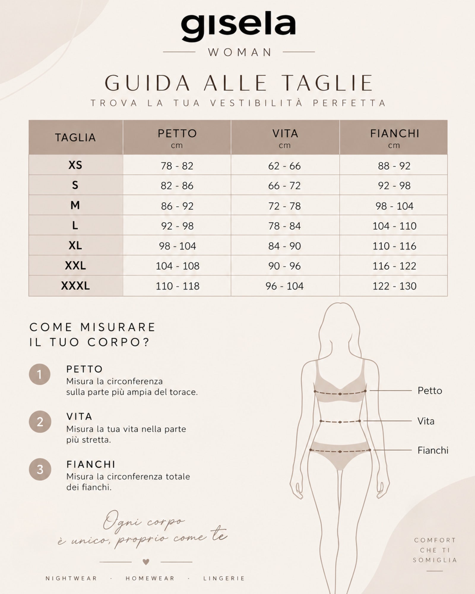 Guida taglie donna Gisela per pigiama Tweety 20475 nelle taglie S M e L