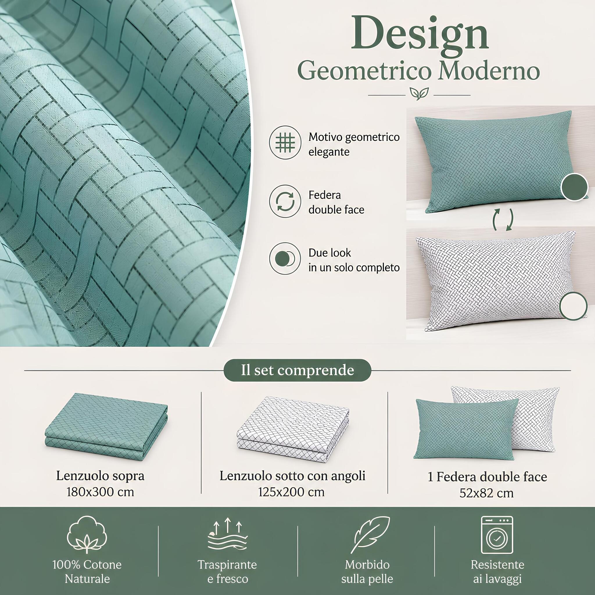 Infografica del design geometrico moderno del completo lenzuola una piazza e mezza Zambaiti Simme