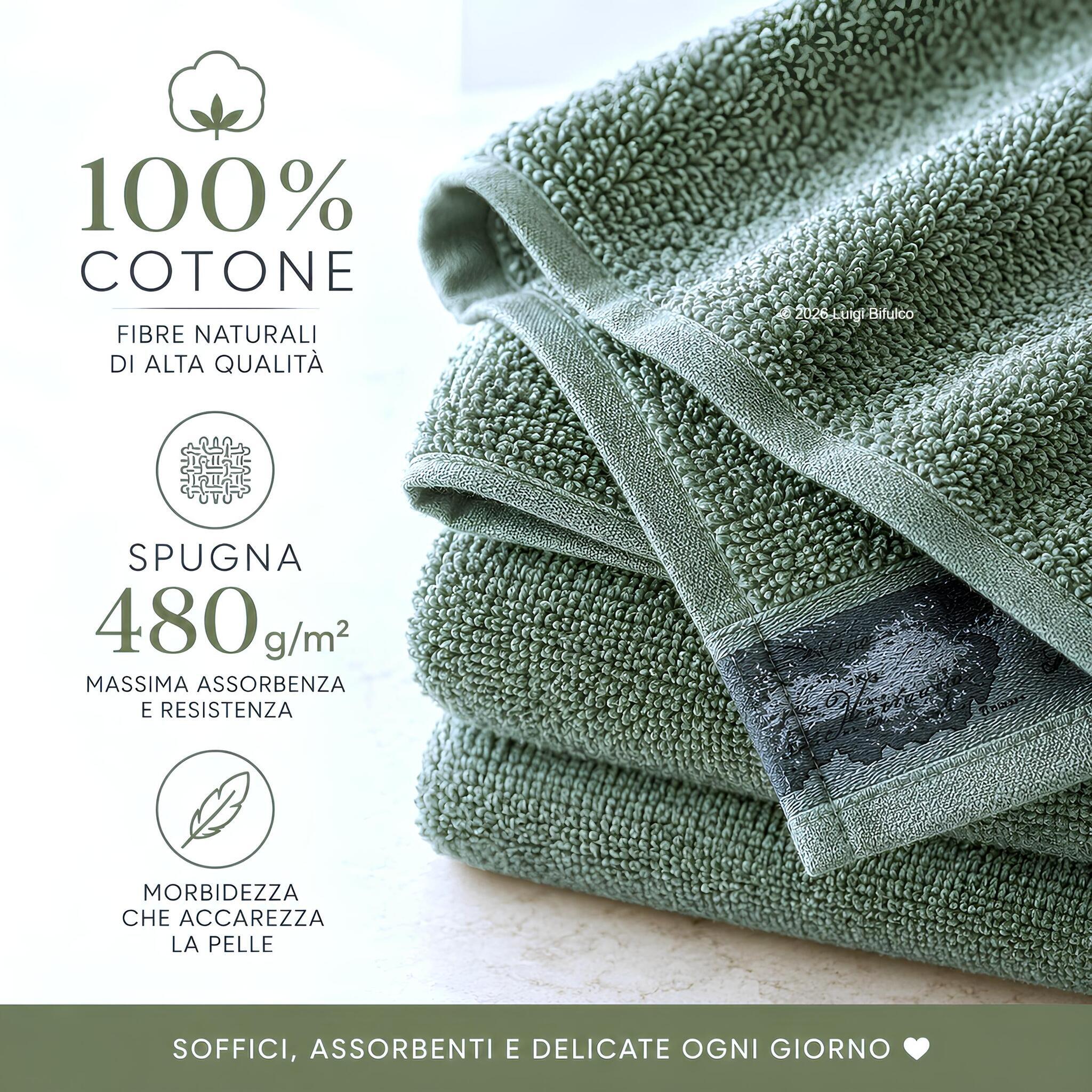 Lavette Caleffi Geo Tartan Green in 100% cotone 480 GSM morbide e altamente assorbenti