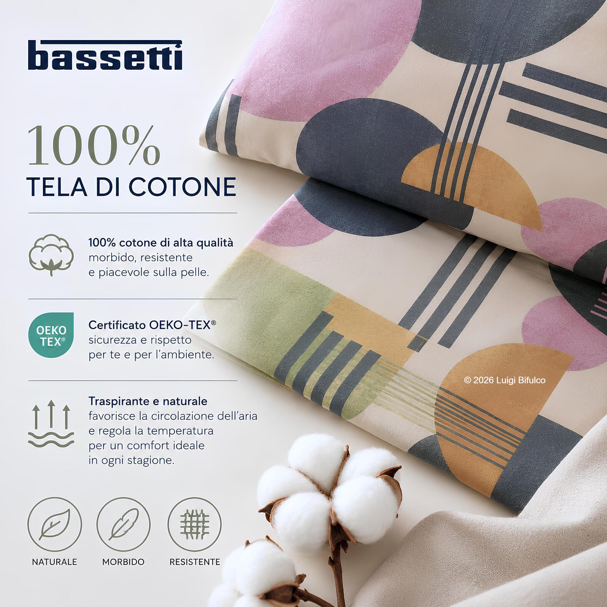 Completo lenzuola matrimoniale Bassetti Glow beige in 100% tela di cotone certificato OEKO TEX