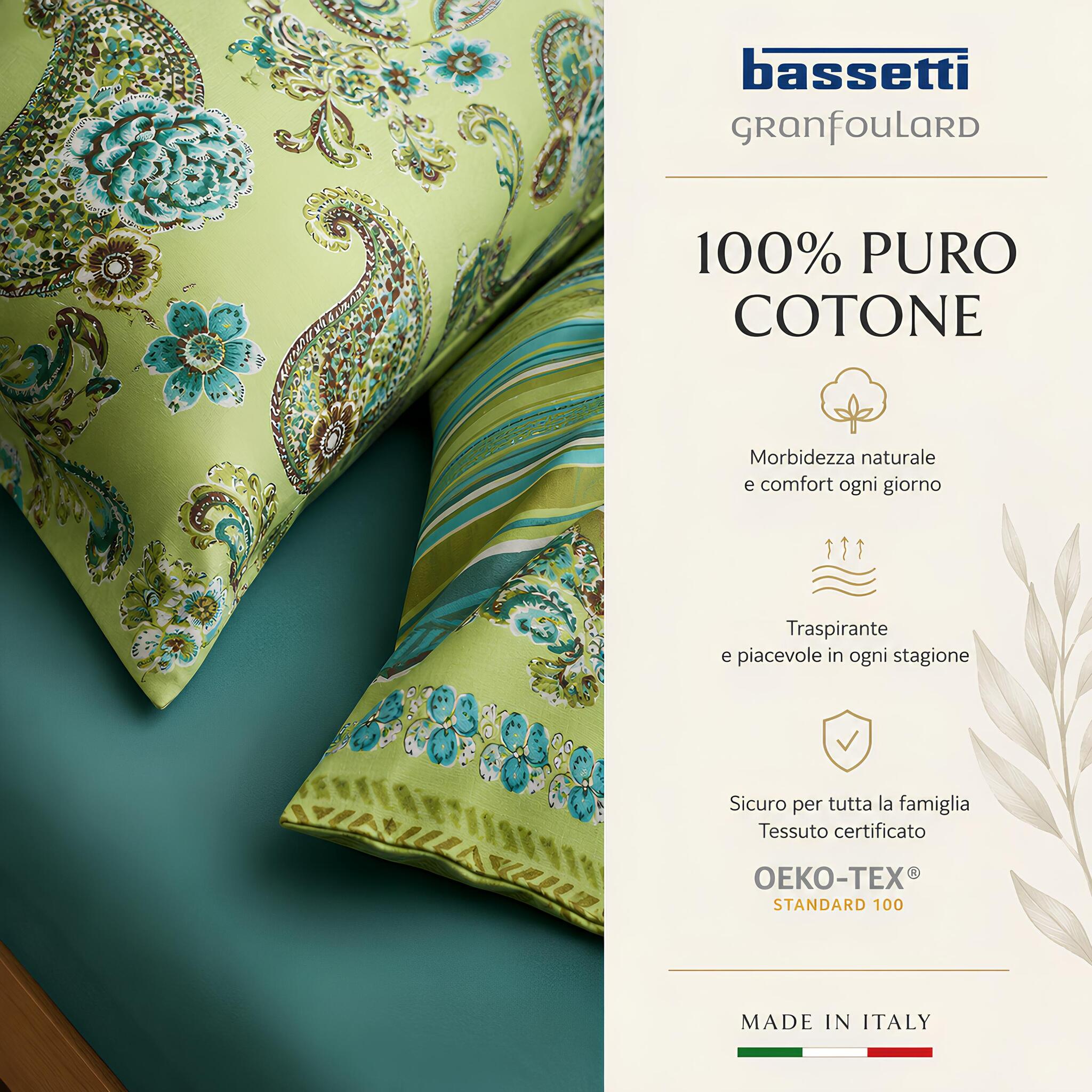 Lenzuola Bassetti Granfoulard Rapallo in 100% puro cotone certificato OEKO-TEX e Made in Italy