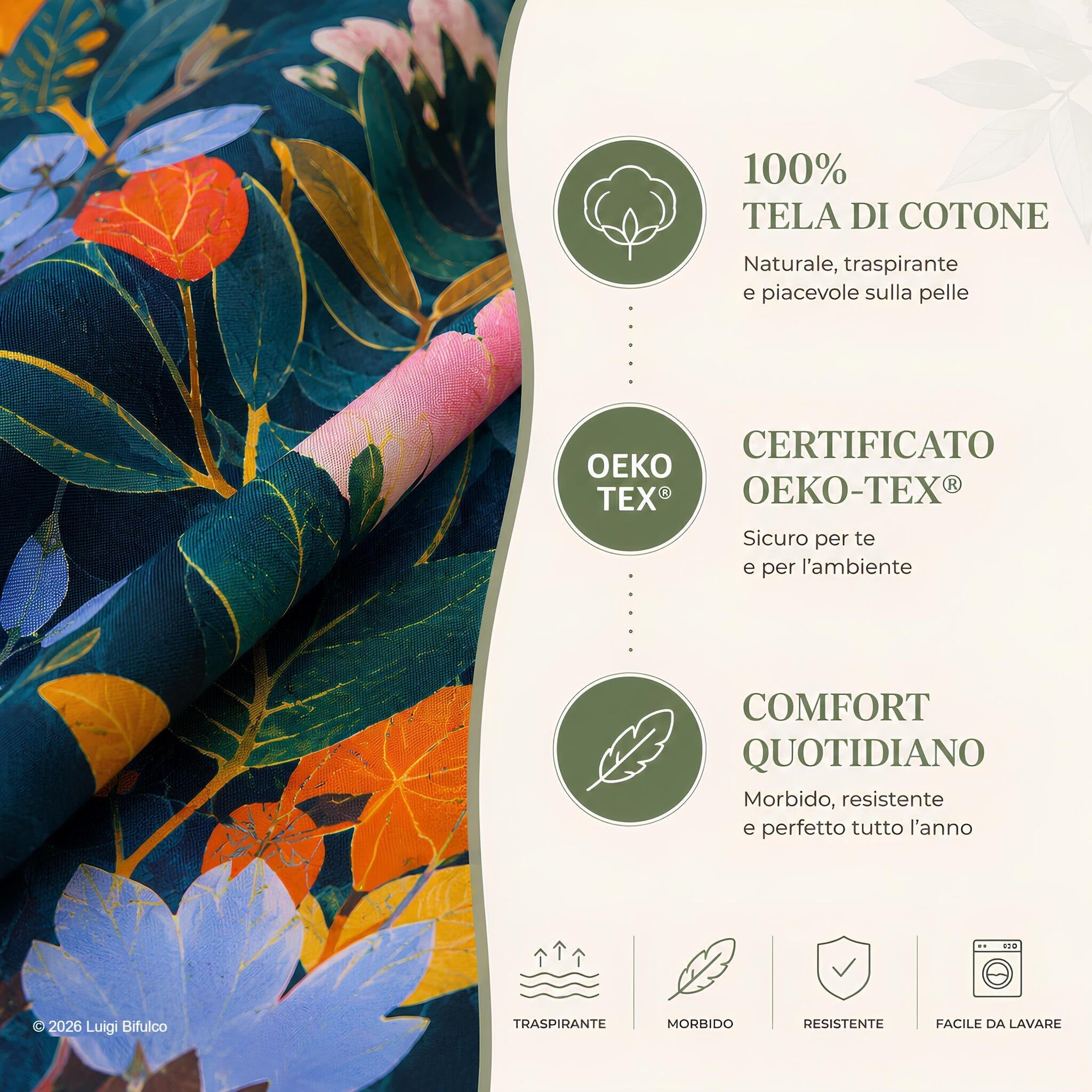 Completo lenzuola matrimoniale Bassetti Tropic blu in 100% tela di cotone certificato OEKO TEX Standard 100