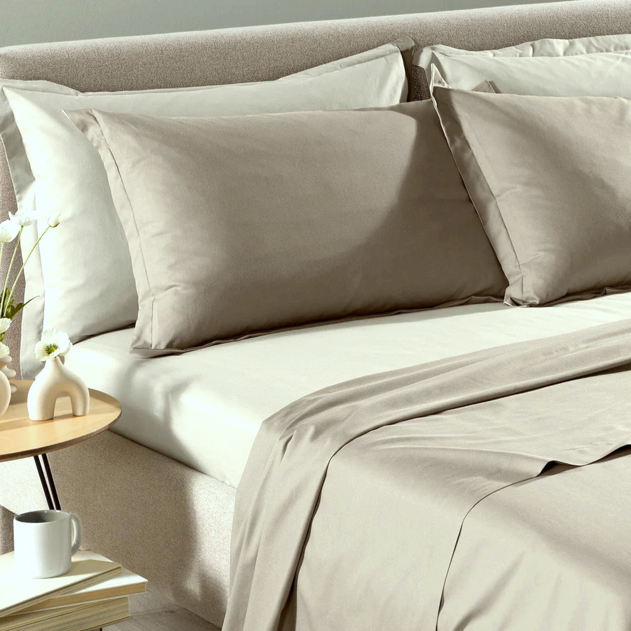 Lenzuola matrimoniali eleganti naturale su letto