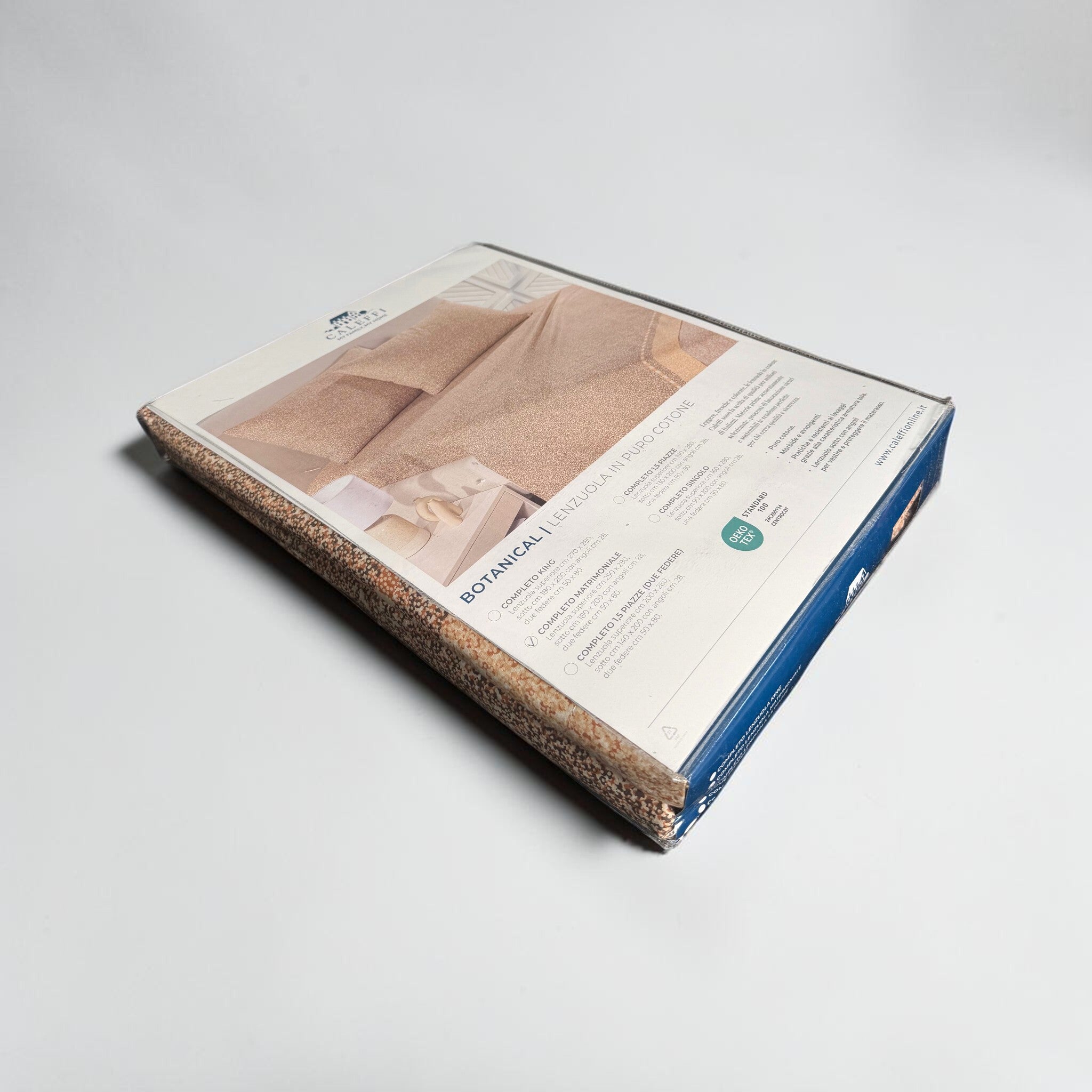 Confezione del completo lenzuola matrimoniale Caleffi Botanical nella variante Naturale