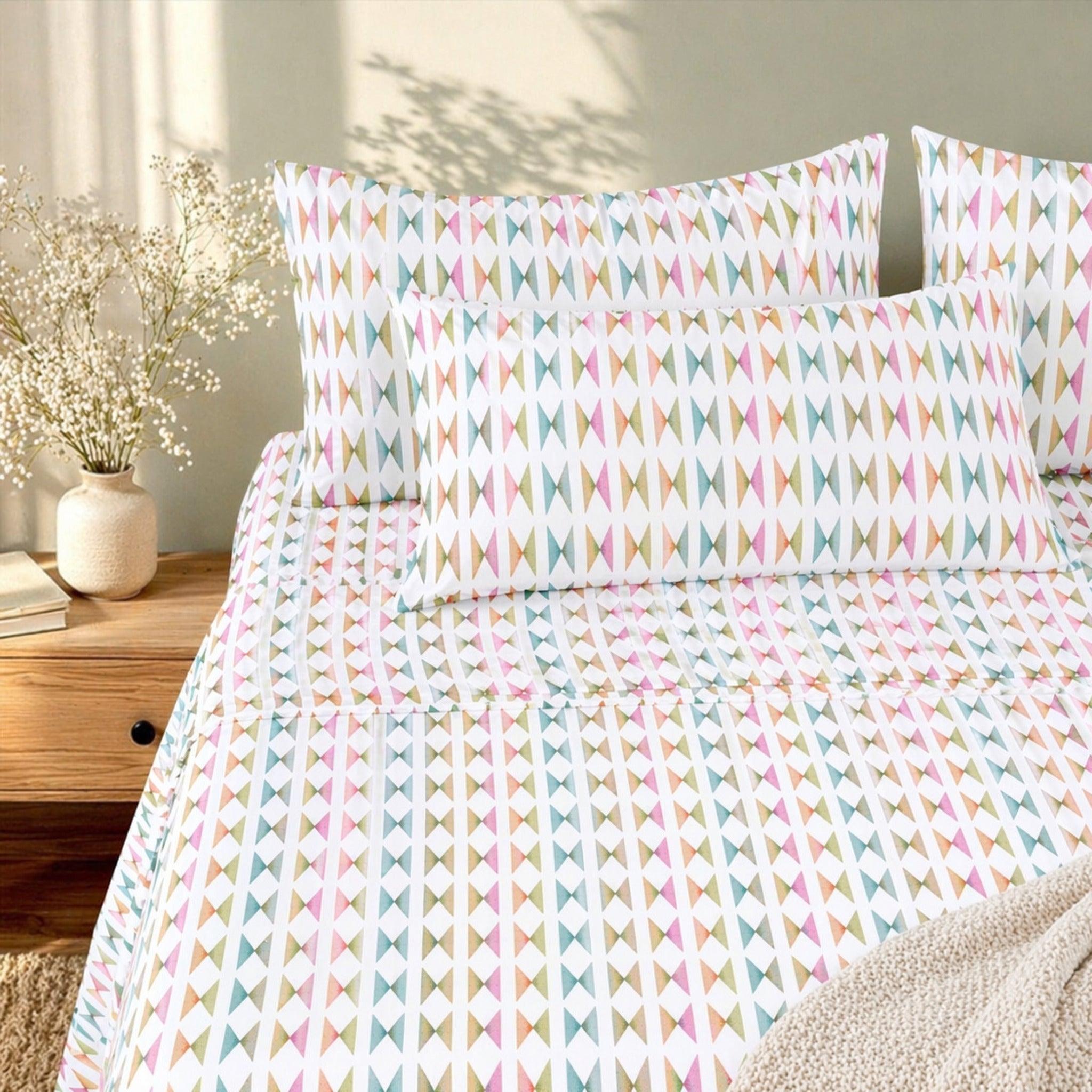 Completo lenzuola matrimoniale Caleffi Capri multicolor fantasia geometrica