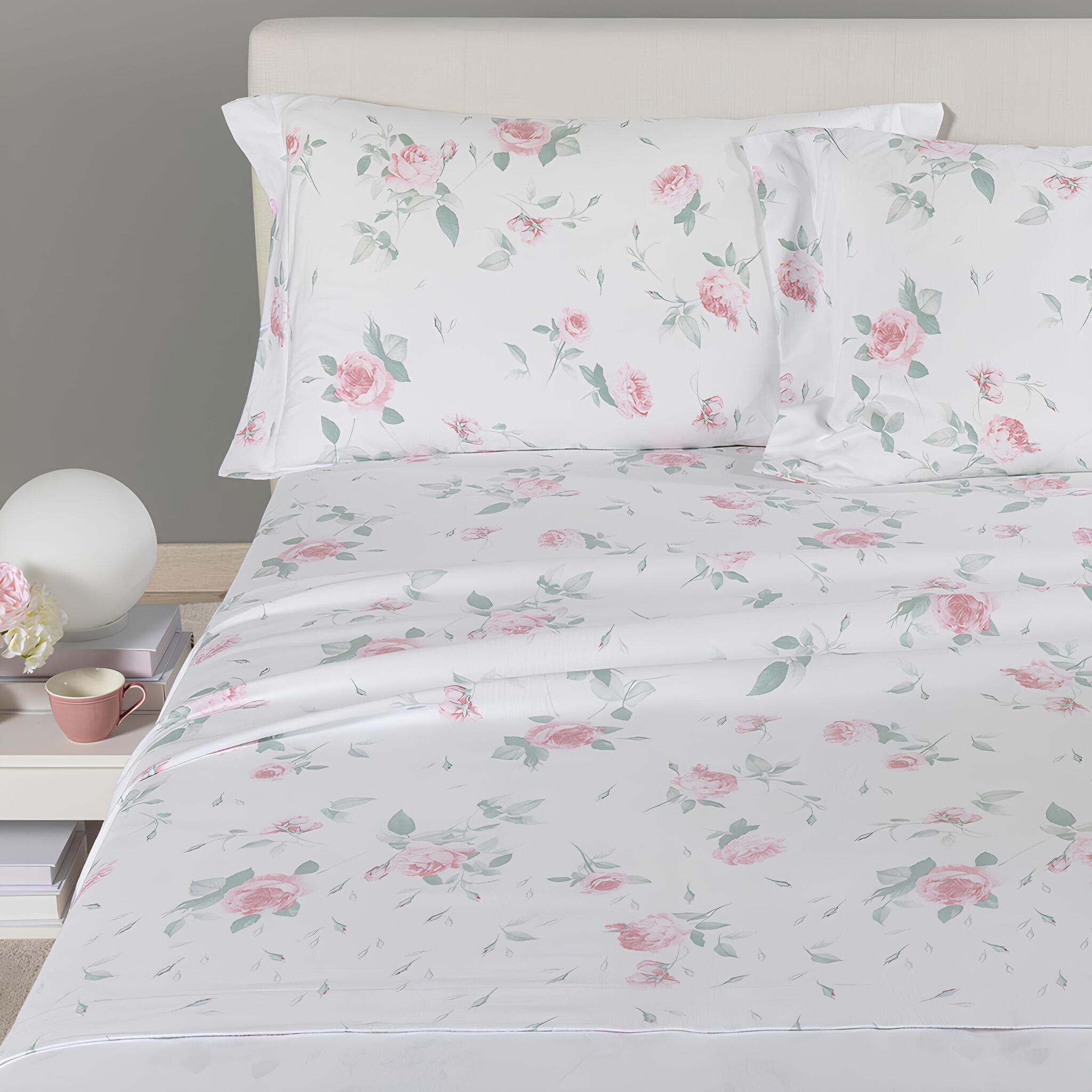 Lenzuola matrimoniali Caleffi Rosa con federe coordinate a due volant