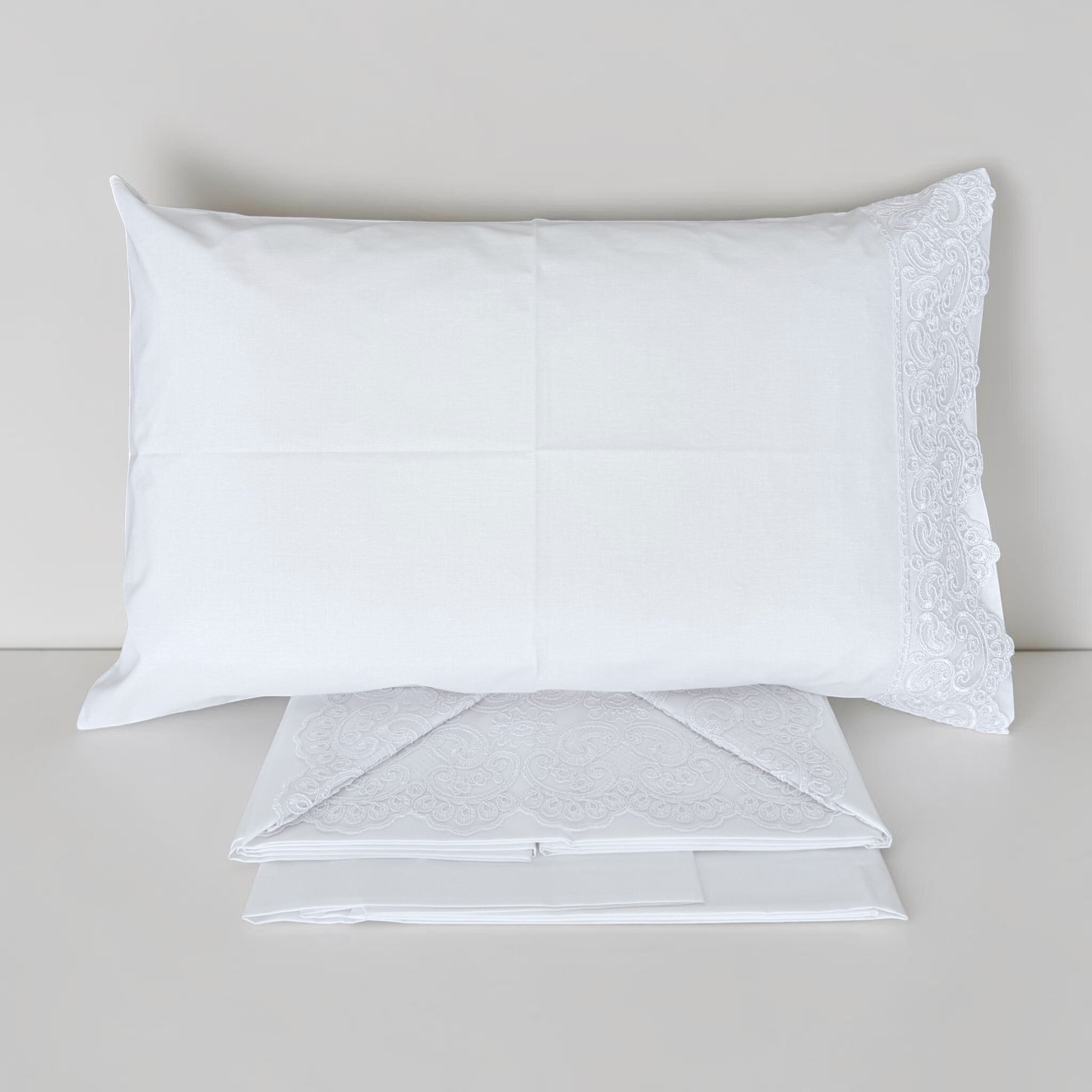 Set lenzuola matrimoniale Carezze Allegra bianco con federa decorata in pizzo