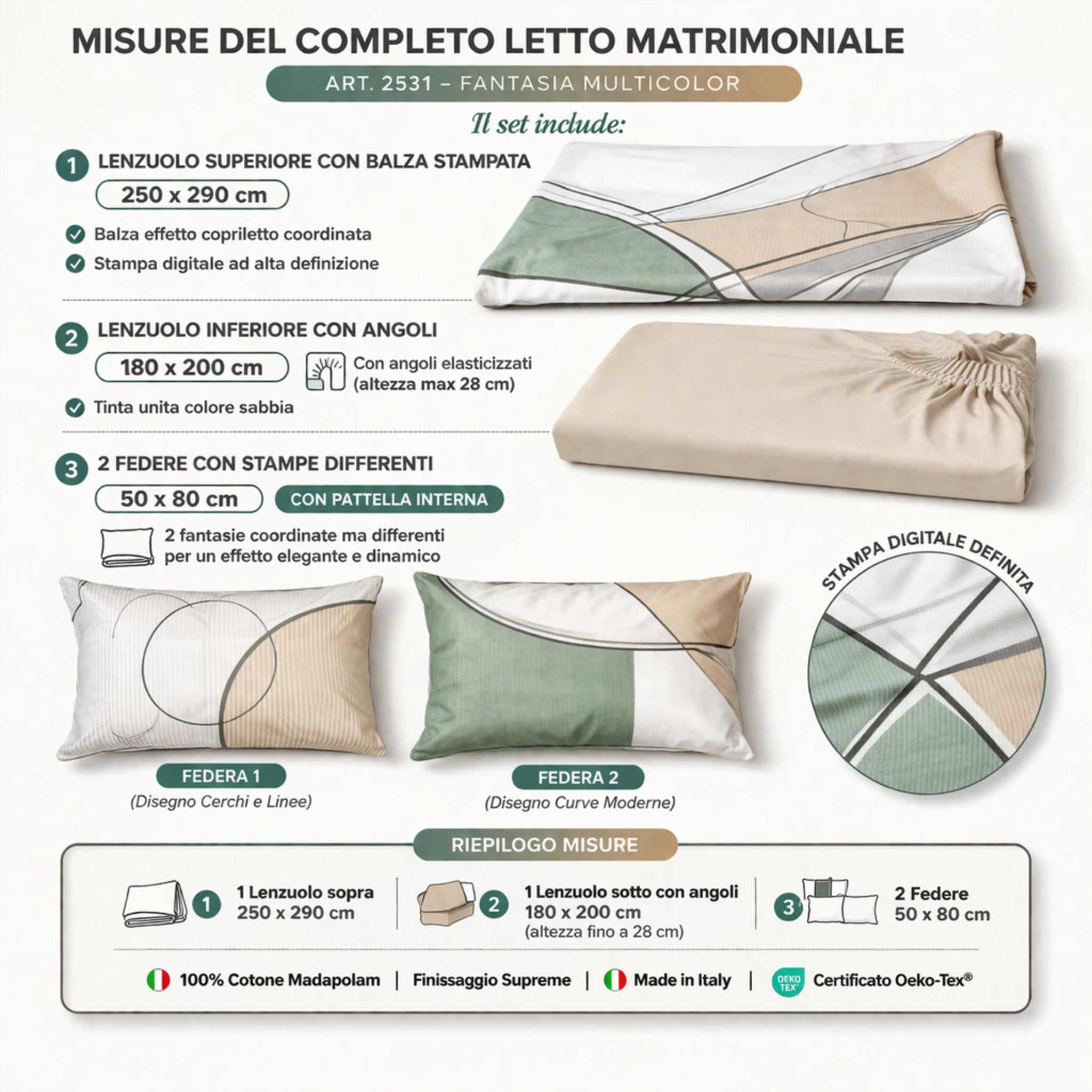 Misure completo letto matrimoniale 250x290 180x200