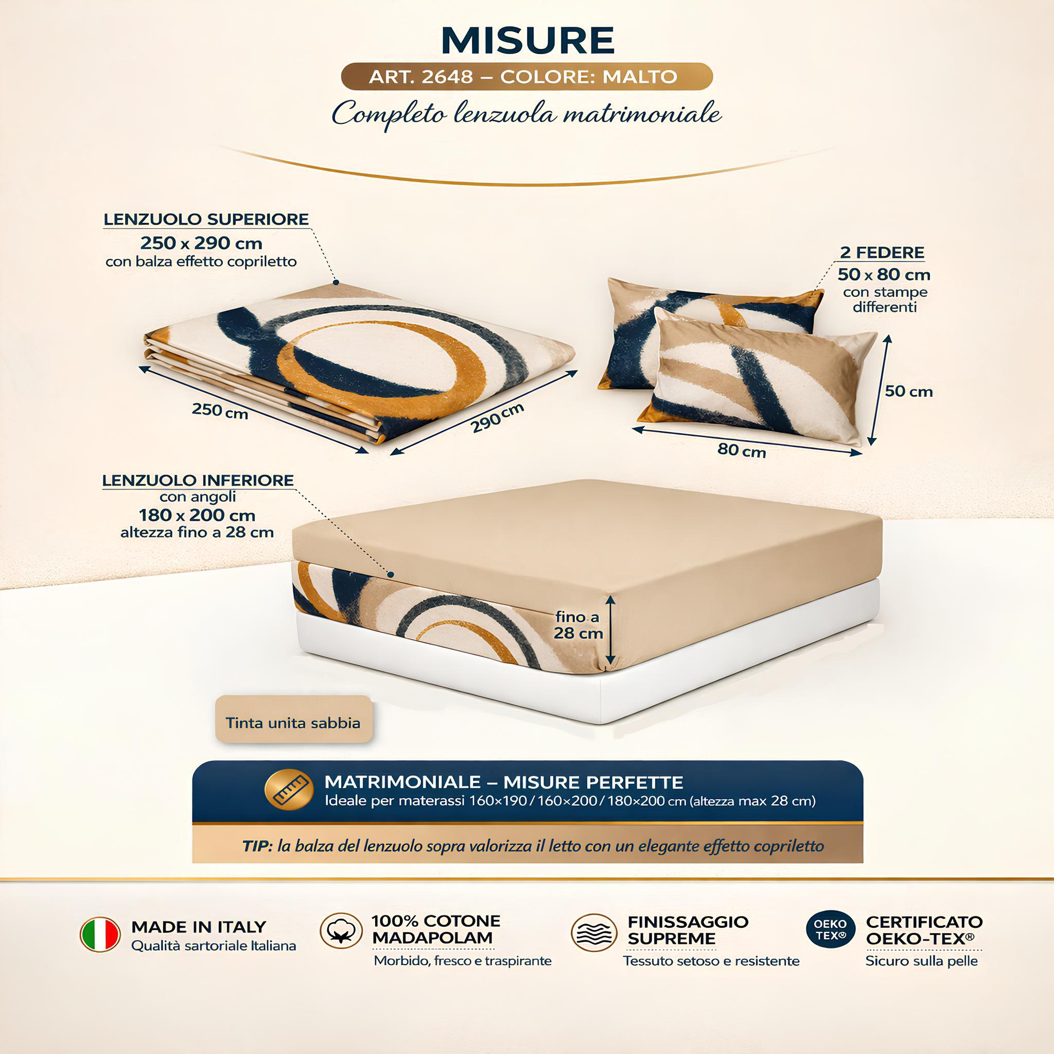 Misure completo letto matrimoniale 250x290 180x200