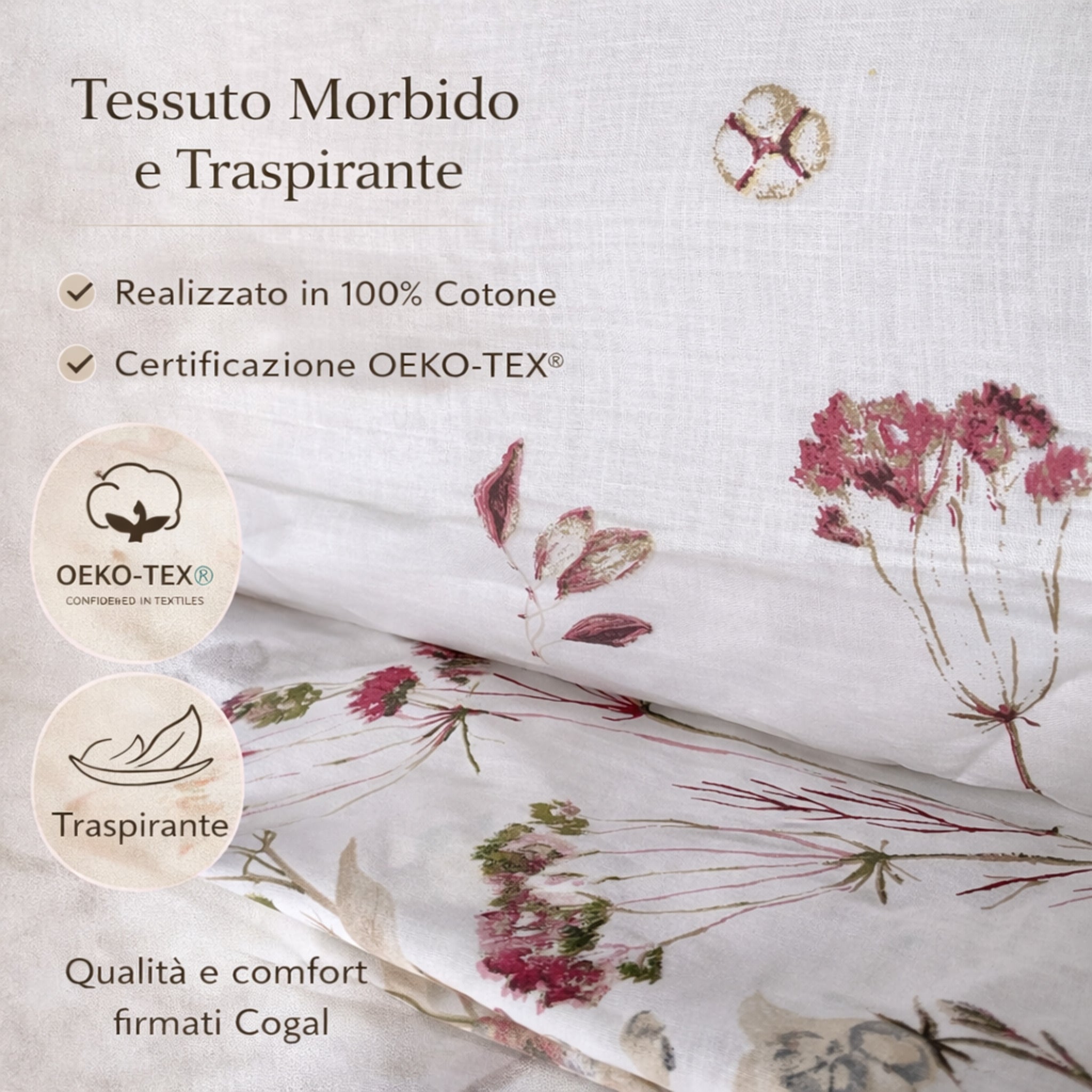 Dettaglio tessuto 100% cotone morbido e traspirante