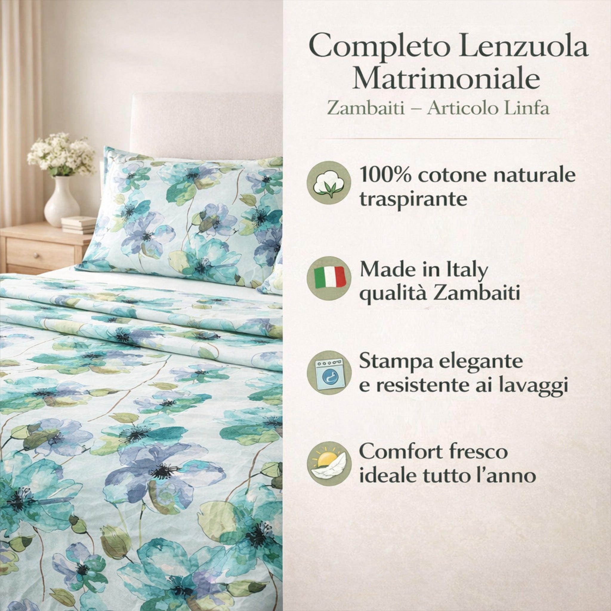 Lenzuola matrimoniali cotone fantasia floreale elegante