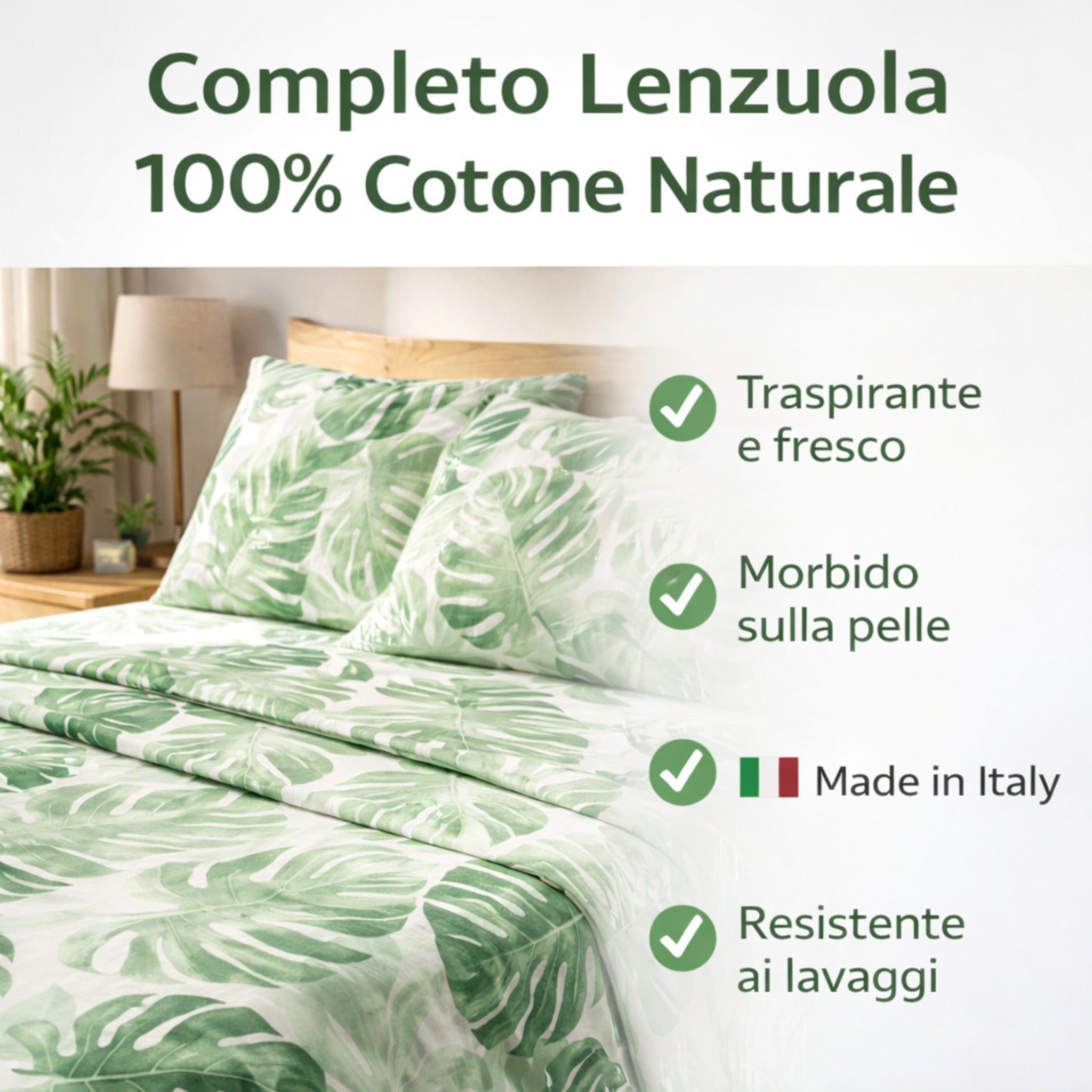 Lenzuola matrimoniali in cotone naturale fantasia tropicale elegante