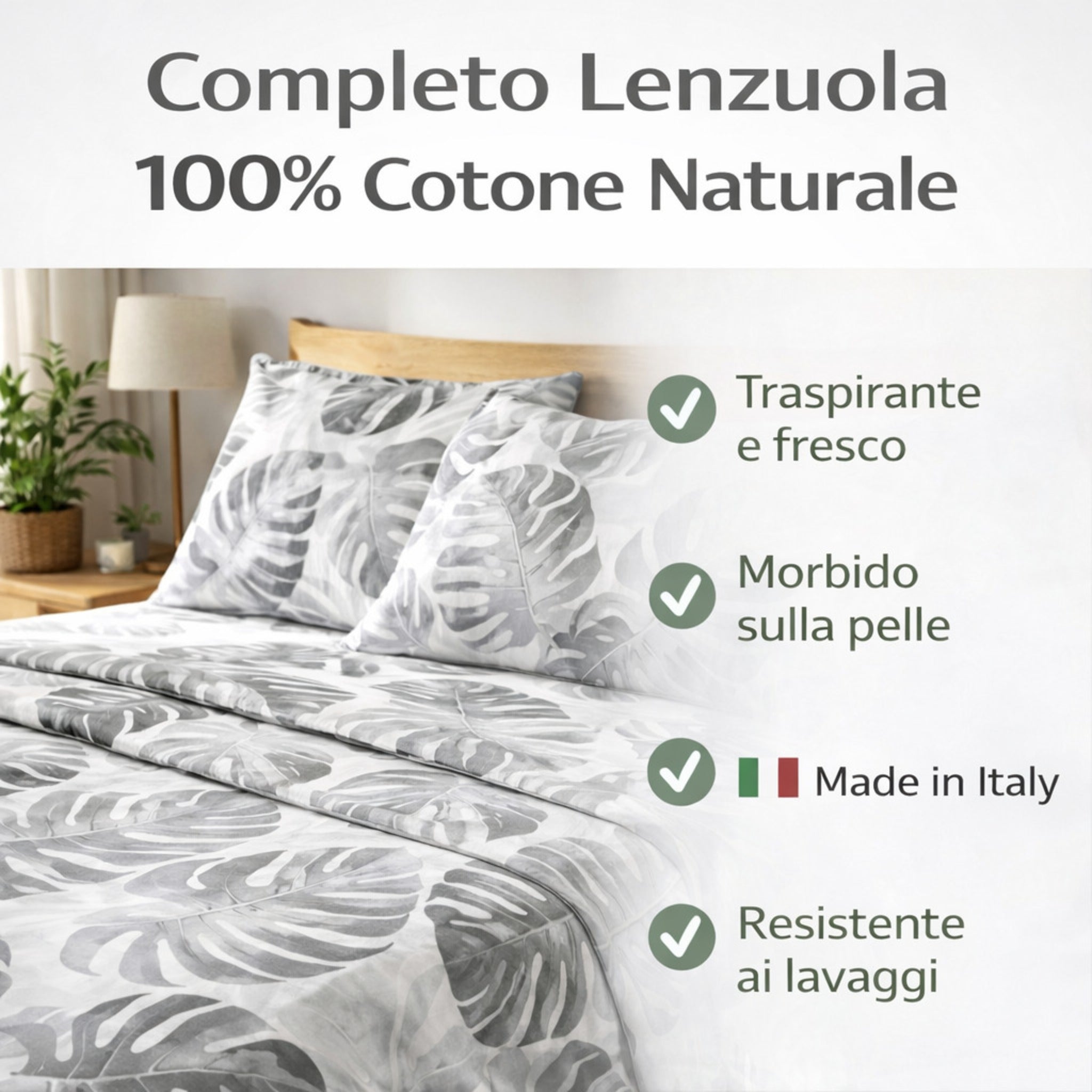 Lenzuola matrimoniali in cotone naturale fantasia tropicale elegante