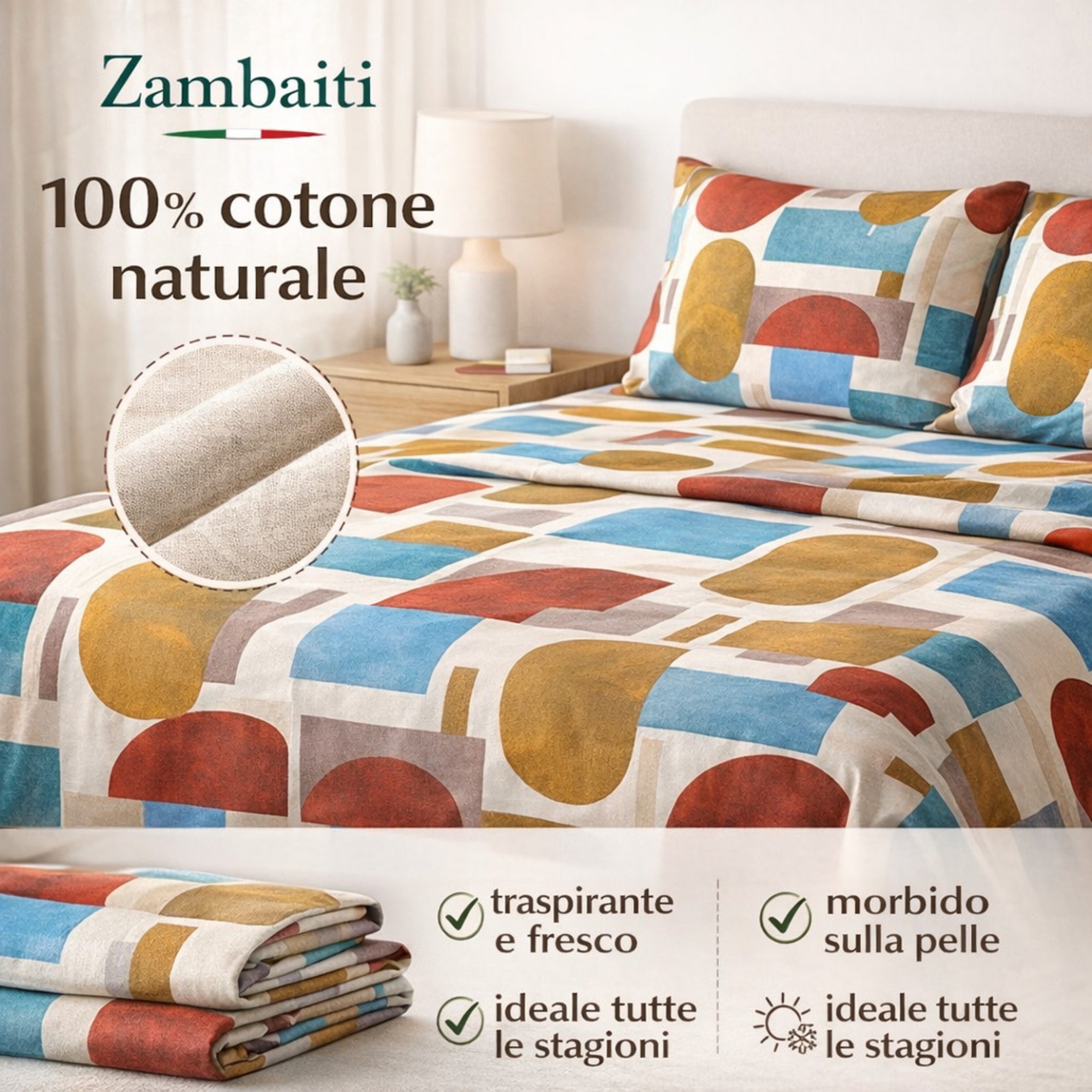Lenzuola matrimoniali cotone traspirante Made in Italy