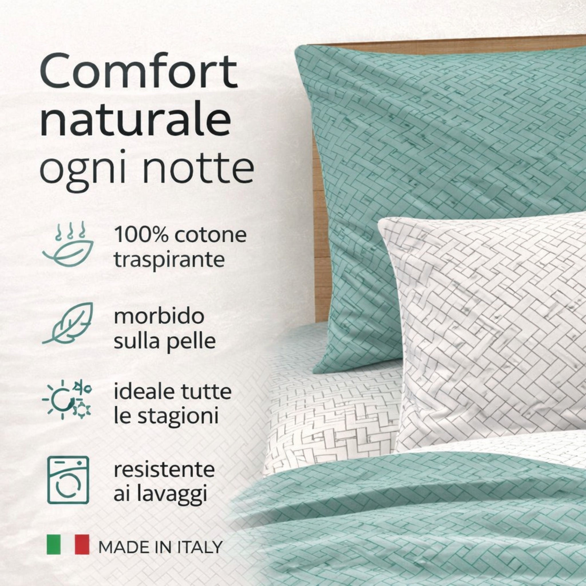 Lenzuola piazza e mezza cotone naturale verde elegante moderno