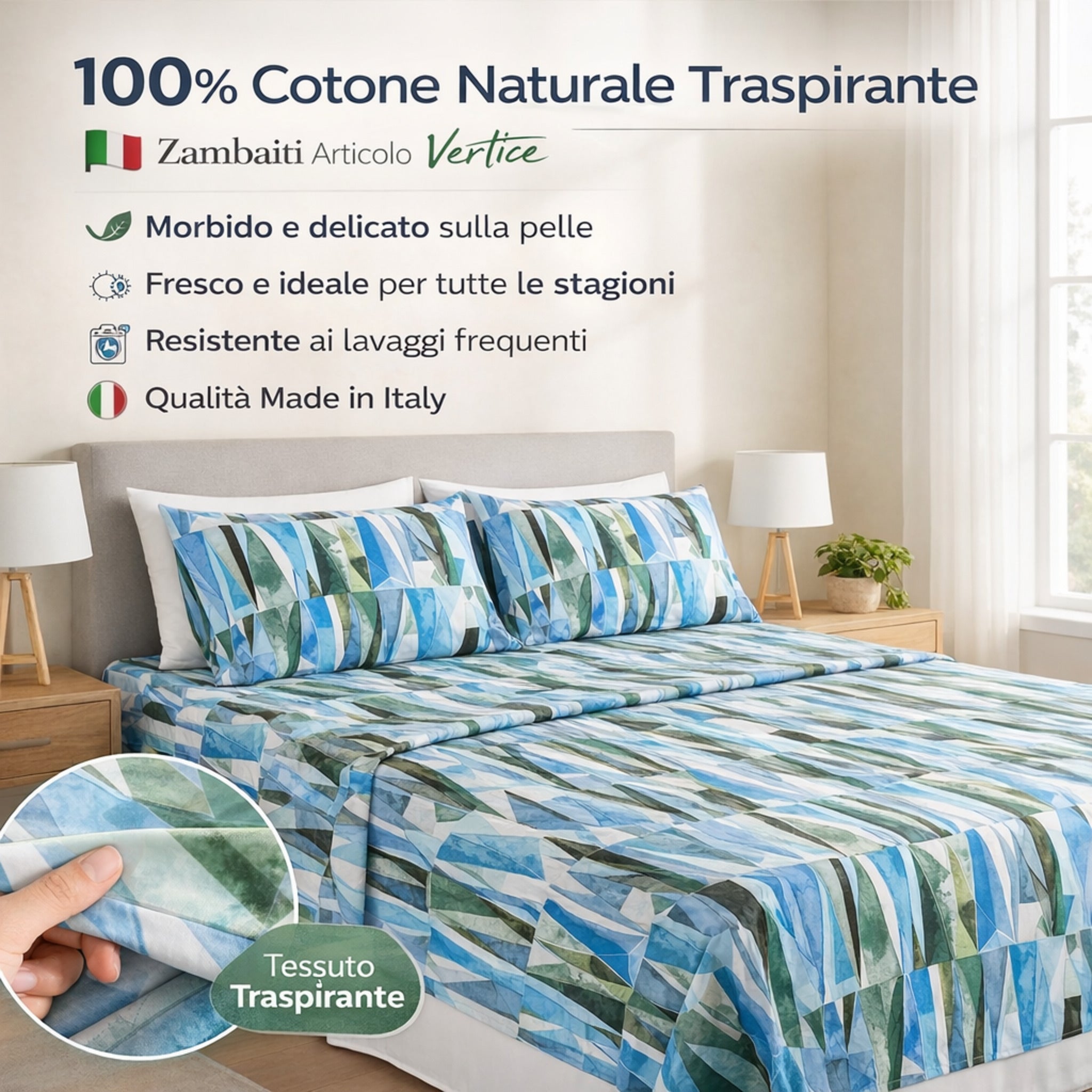Dettaglio tessuto 100% cotone naturale traspirante Zambaiti Vertice