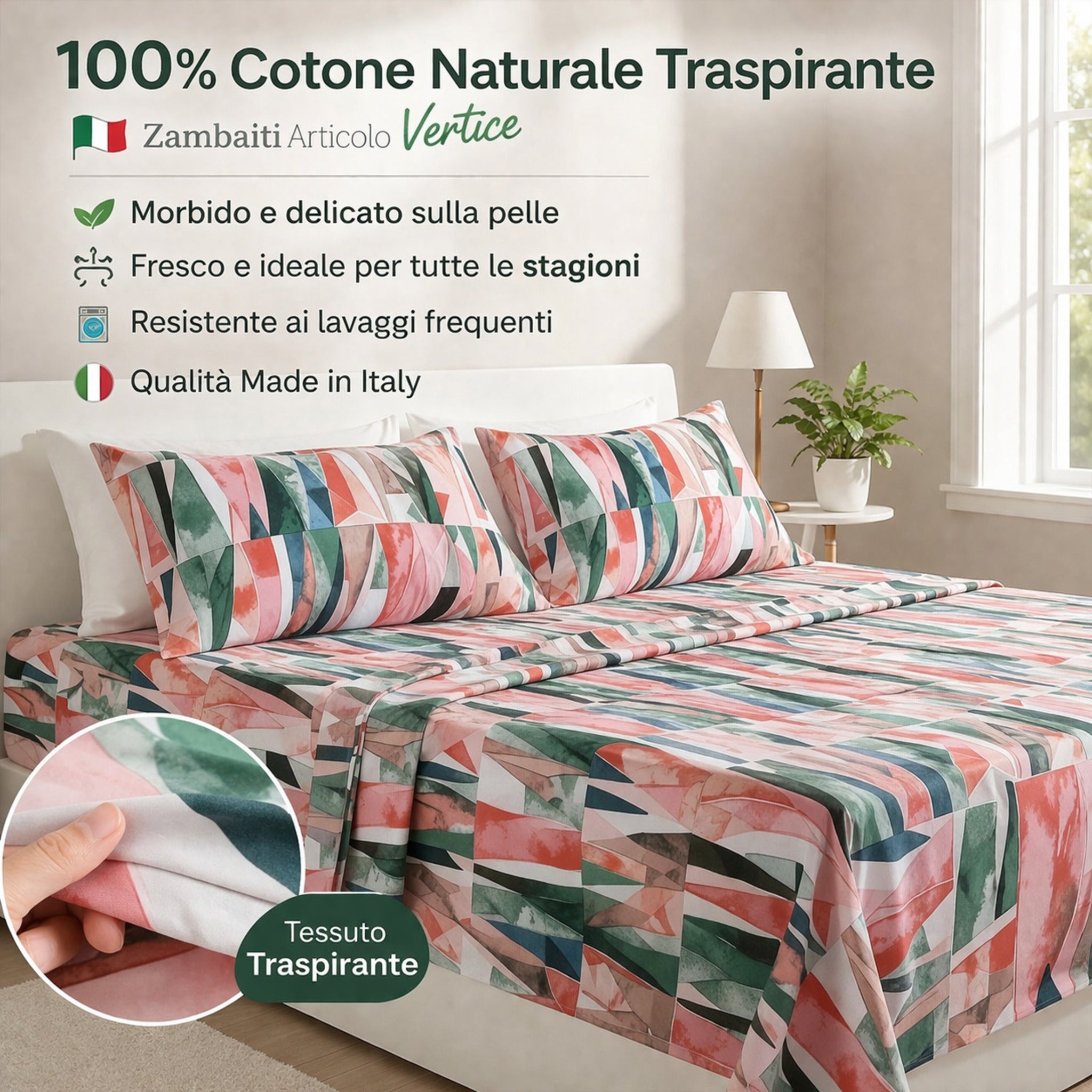 Dettaglio tessuto 100% cotone naturale traspirante Zambaiti Vertice