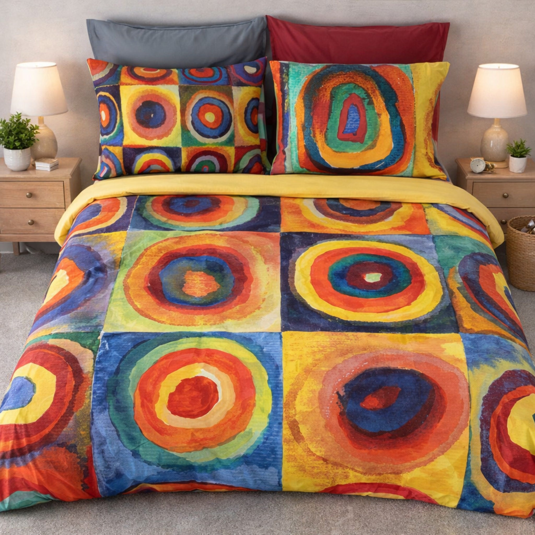 Completo lenzuola matrimoniali Cogal 2642 fantasia colorata su letto