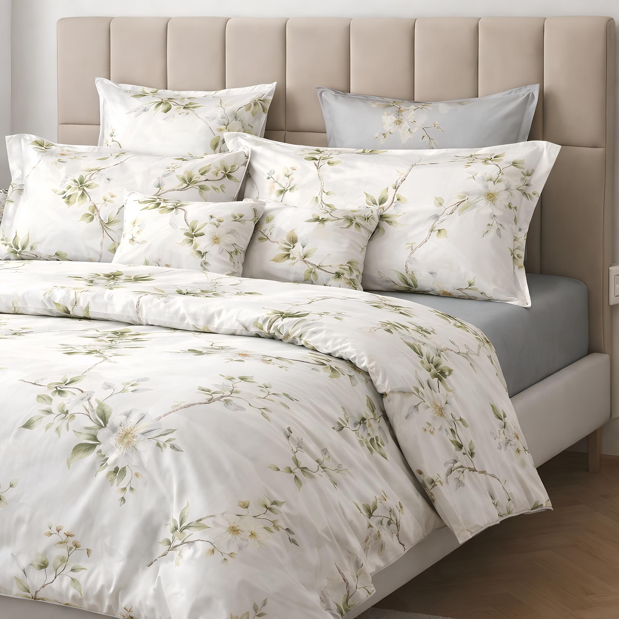 Completo lenzuola matrimoniale Mirabello Chorisia su letto elegante