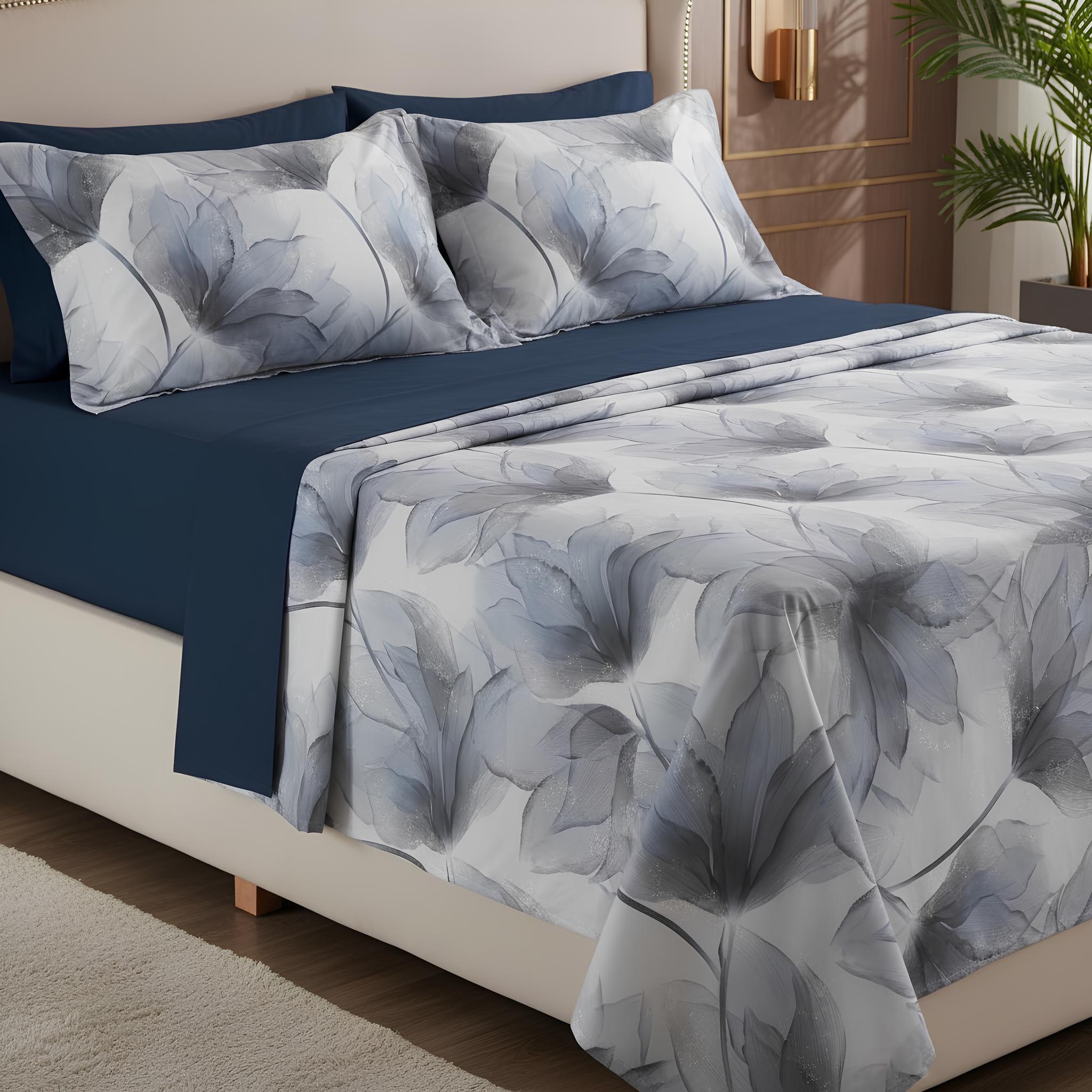 Lenzuola matrimoniali raso cotone grigio scuro design moderno