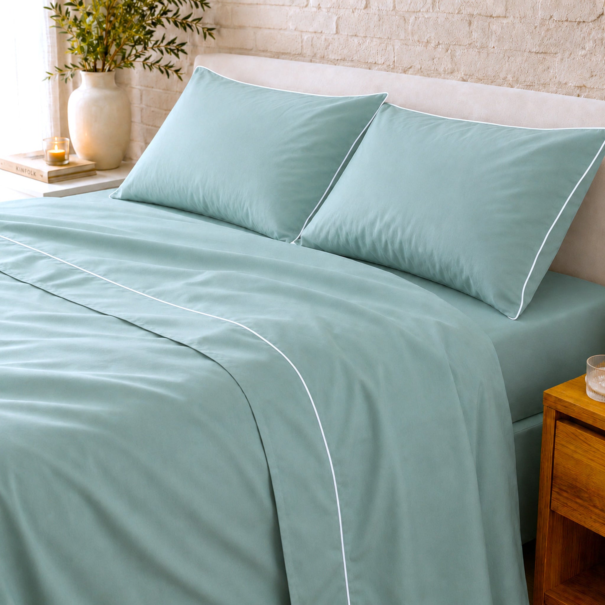 Completo lenzuola matrimoniale verde acqua Rebecca Home Cindy in cotone Made in Italy