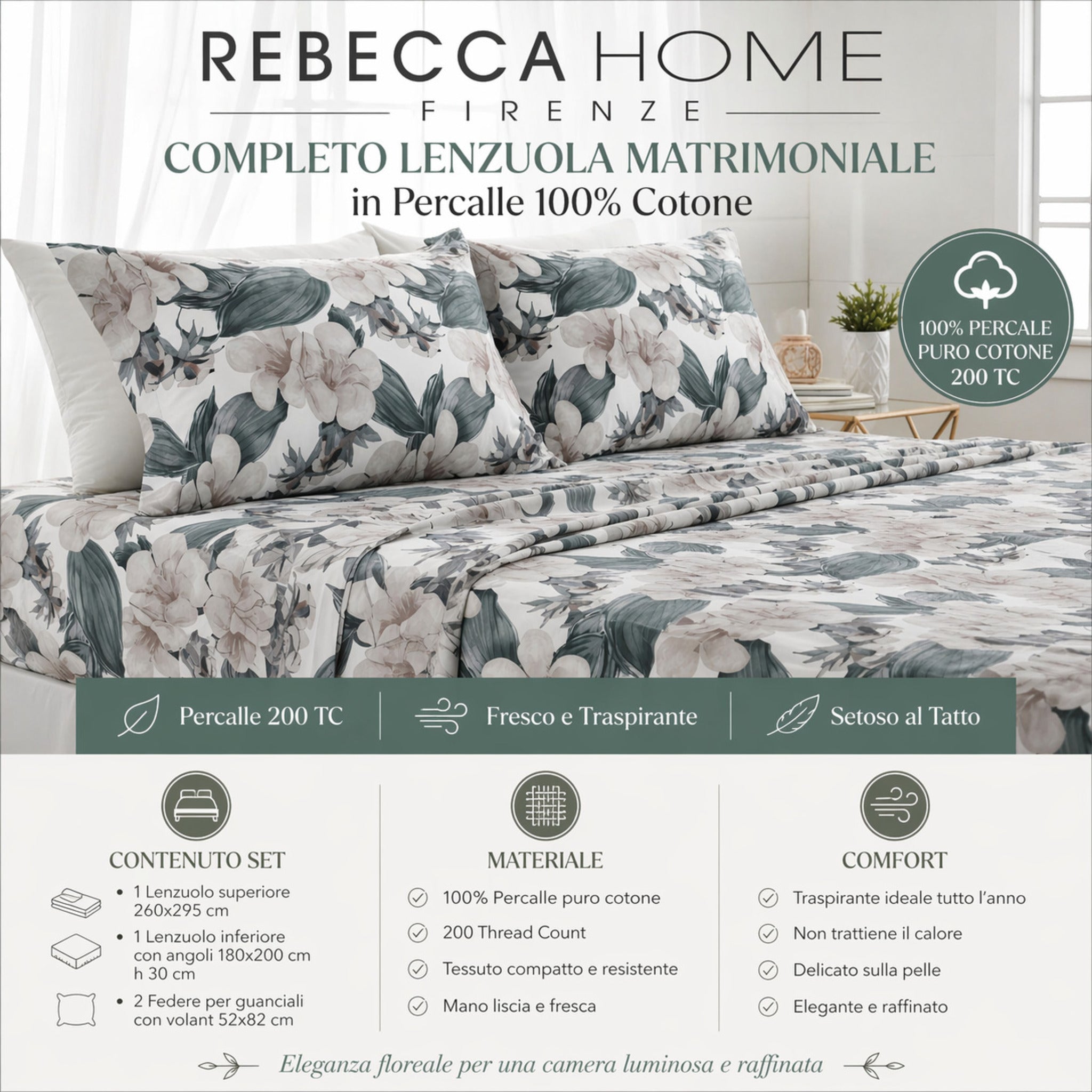 Caratteristiche completo lenzuola percalle 100 cotone