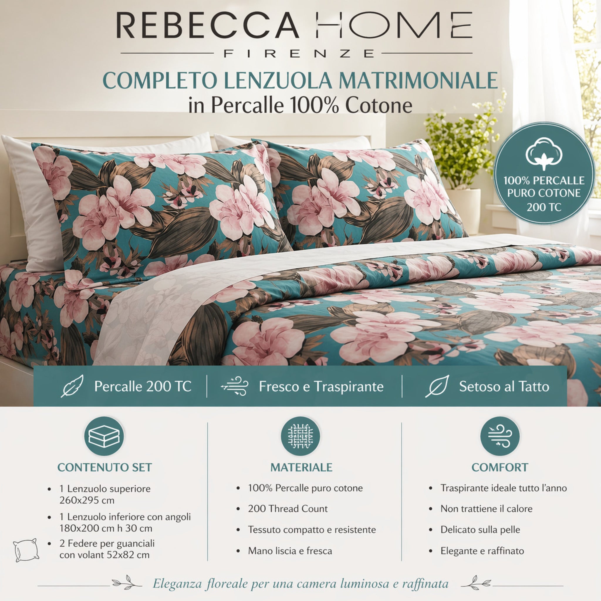 Caratteristiche completo lenzuola percalle 100 cotone