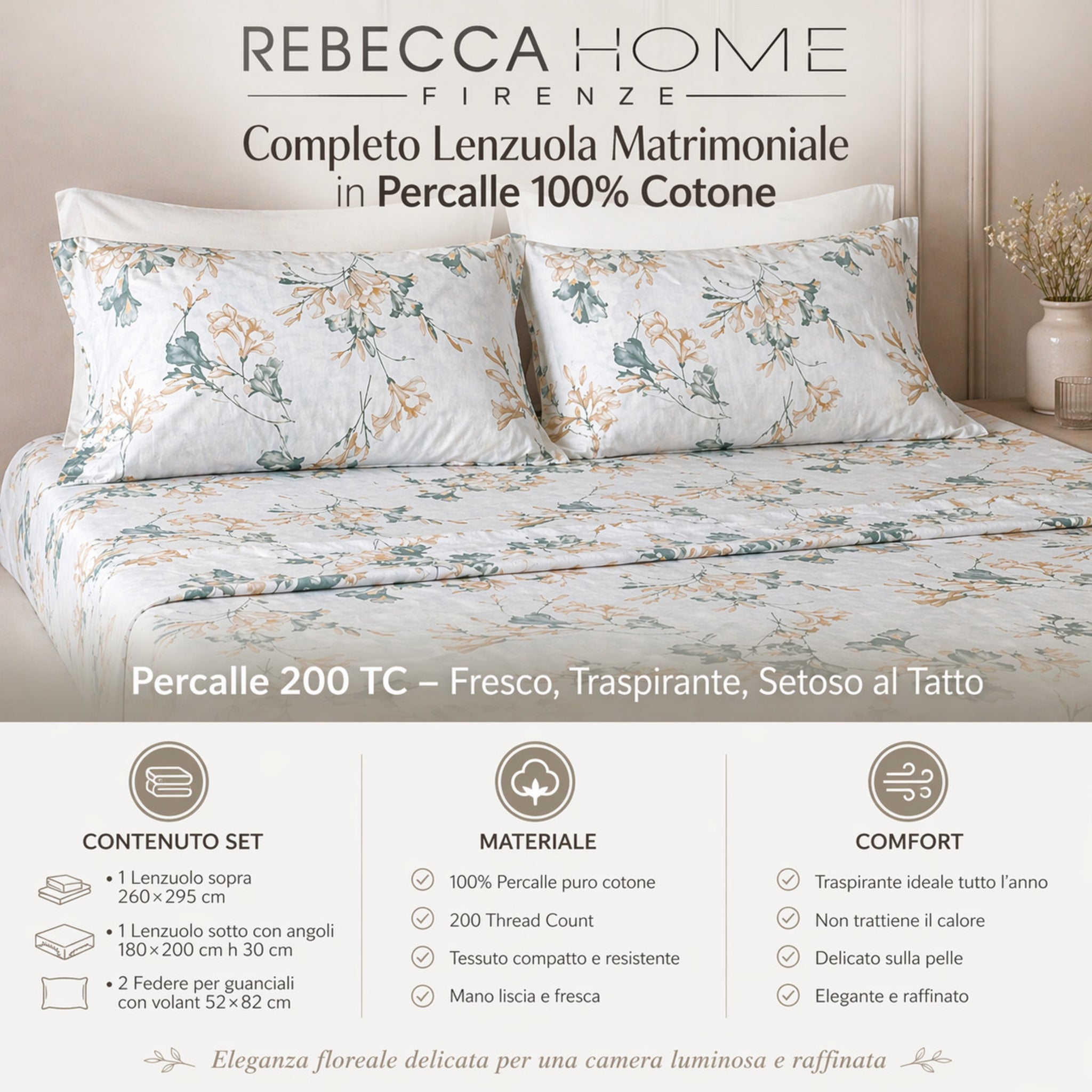 Set lenzuola matrimoniali percalle caratteristiche e misure