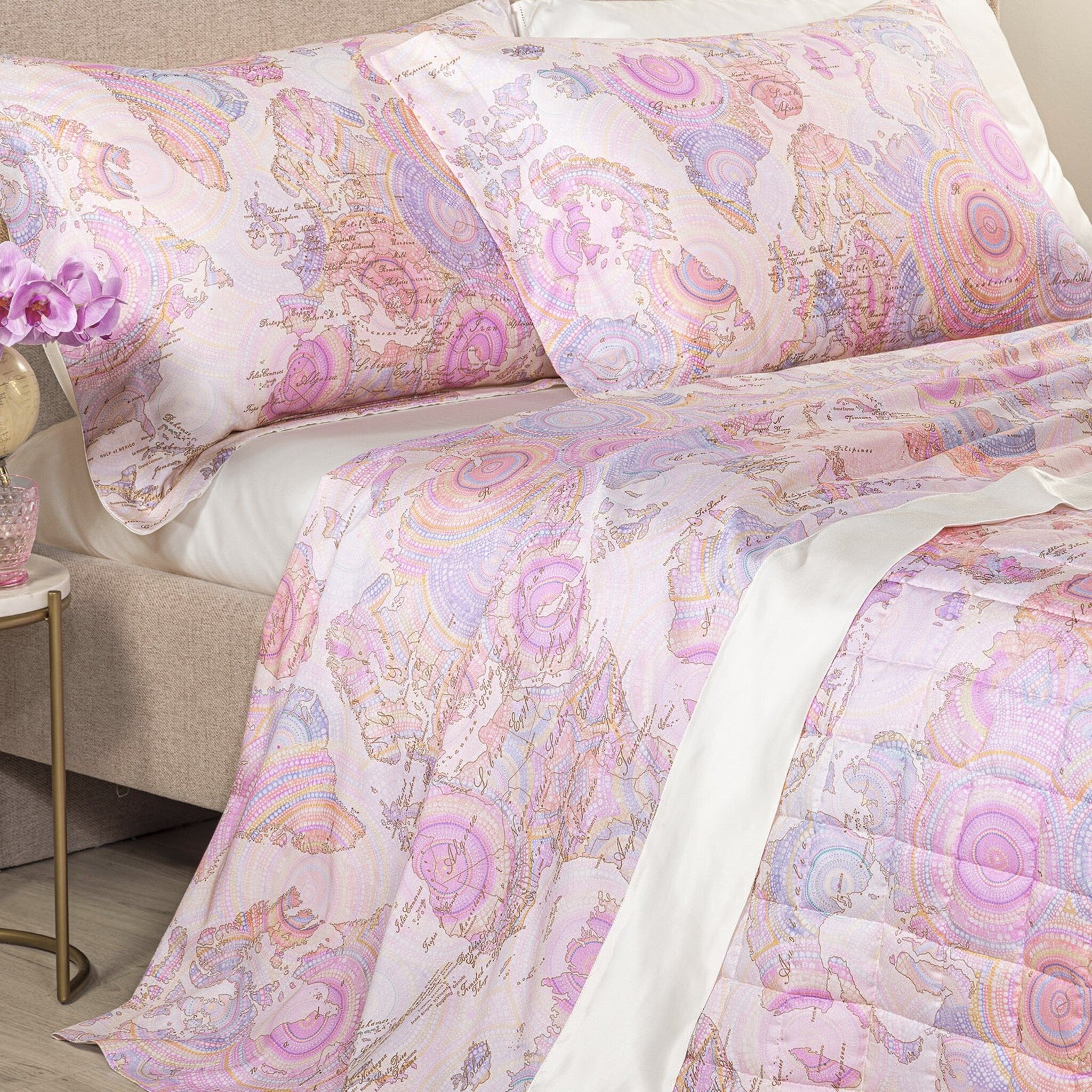 Completo lenzuola matrimoniale raso cotone Alviero Martini Geo Art