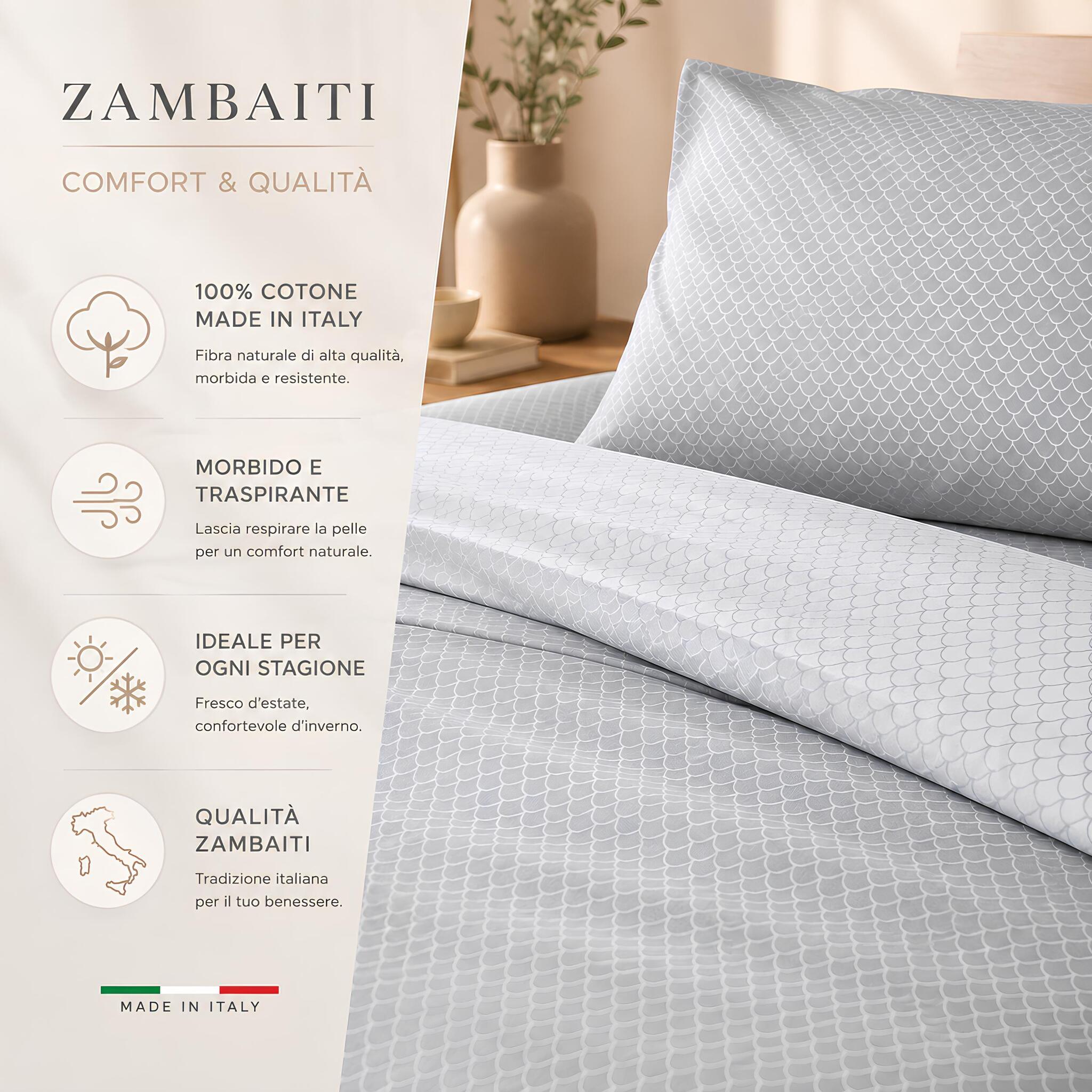 Completo letto una piazza e mezza Zambaiti Arki in cotone naturale morbido e traspirante grigio