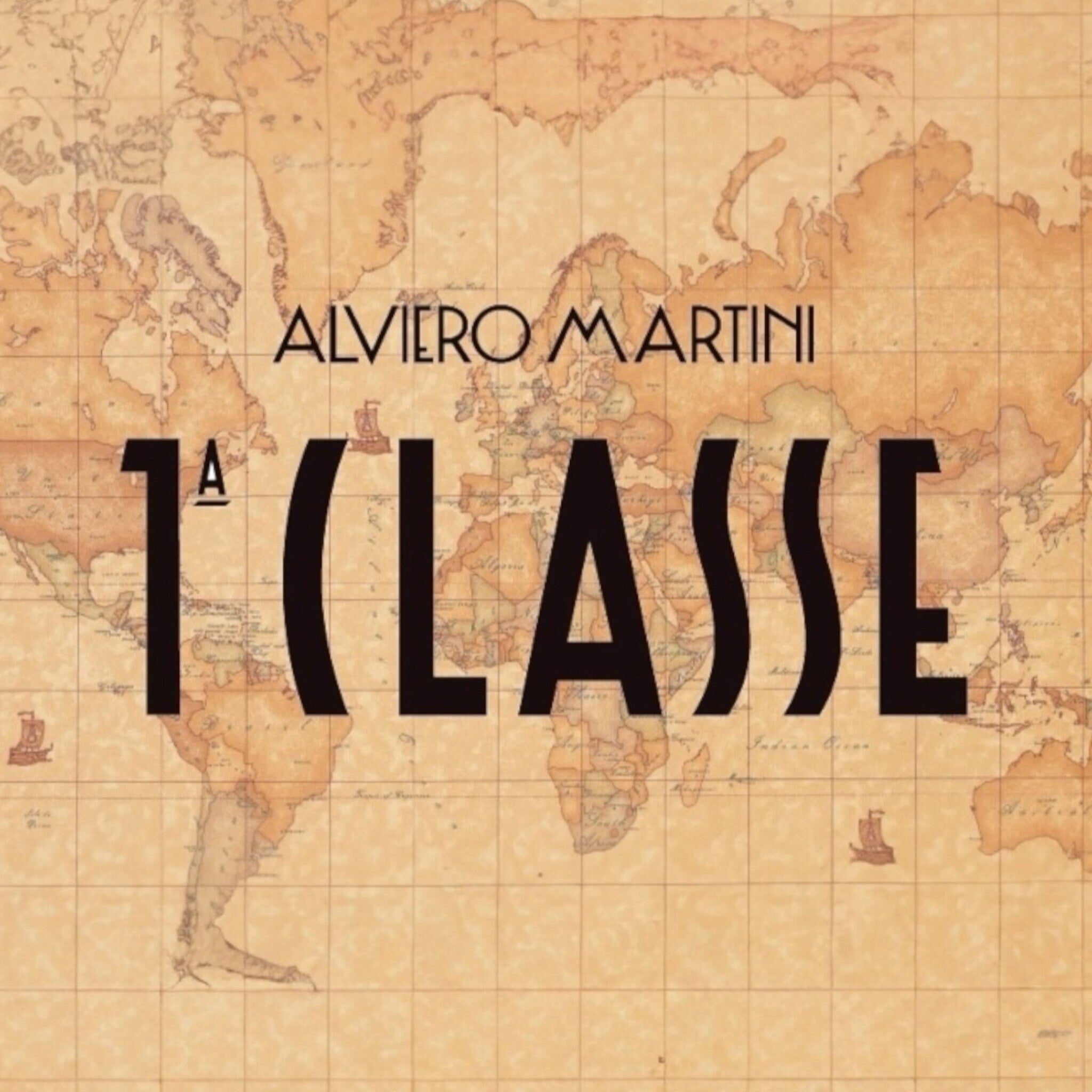 Logo Alviero Martini 1A Classe con sfondo mappa geografica