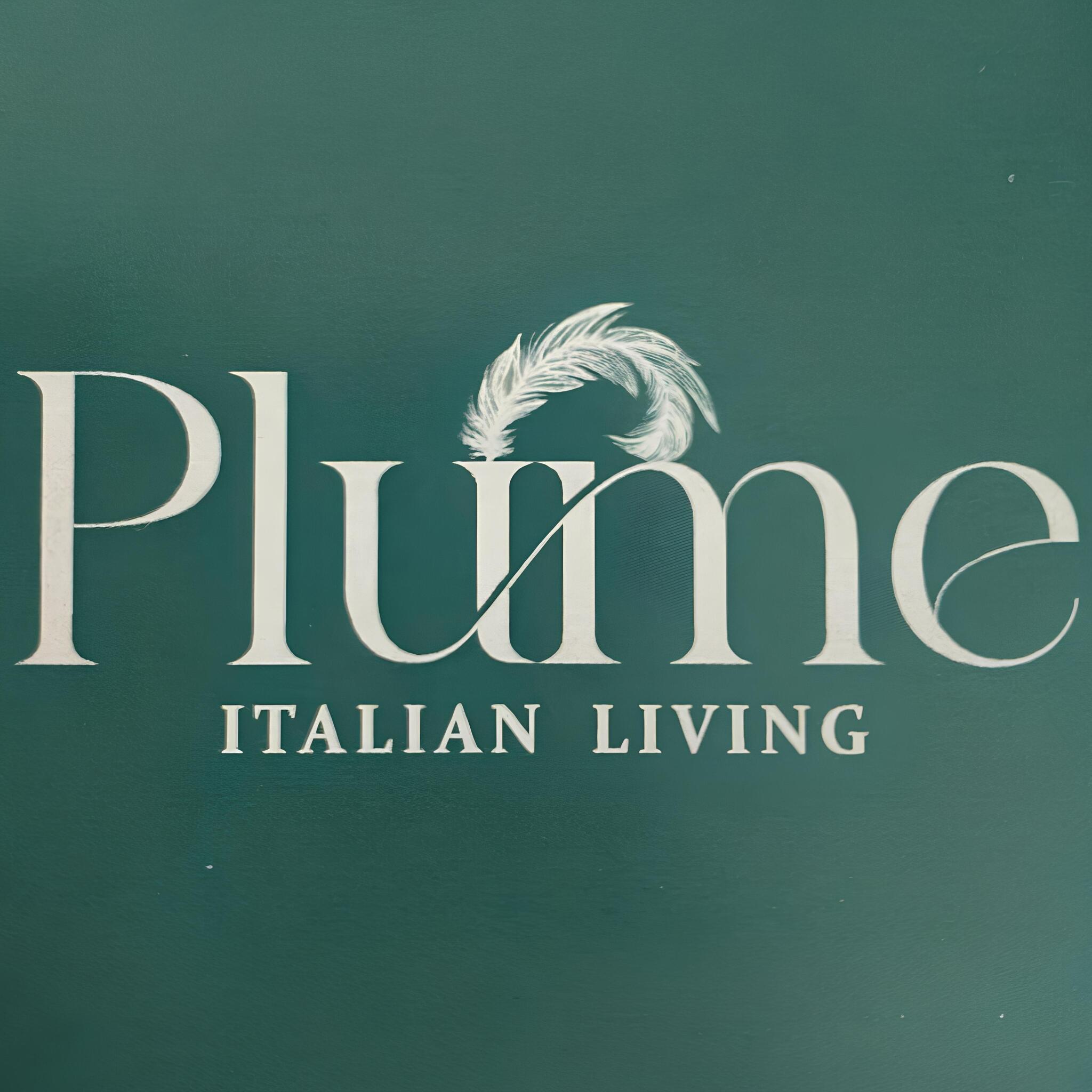 Logo Plume Italian Living, marchio della tovaglia natalizia Katrine