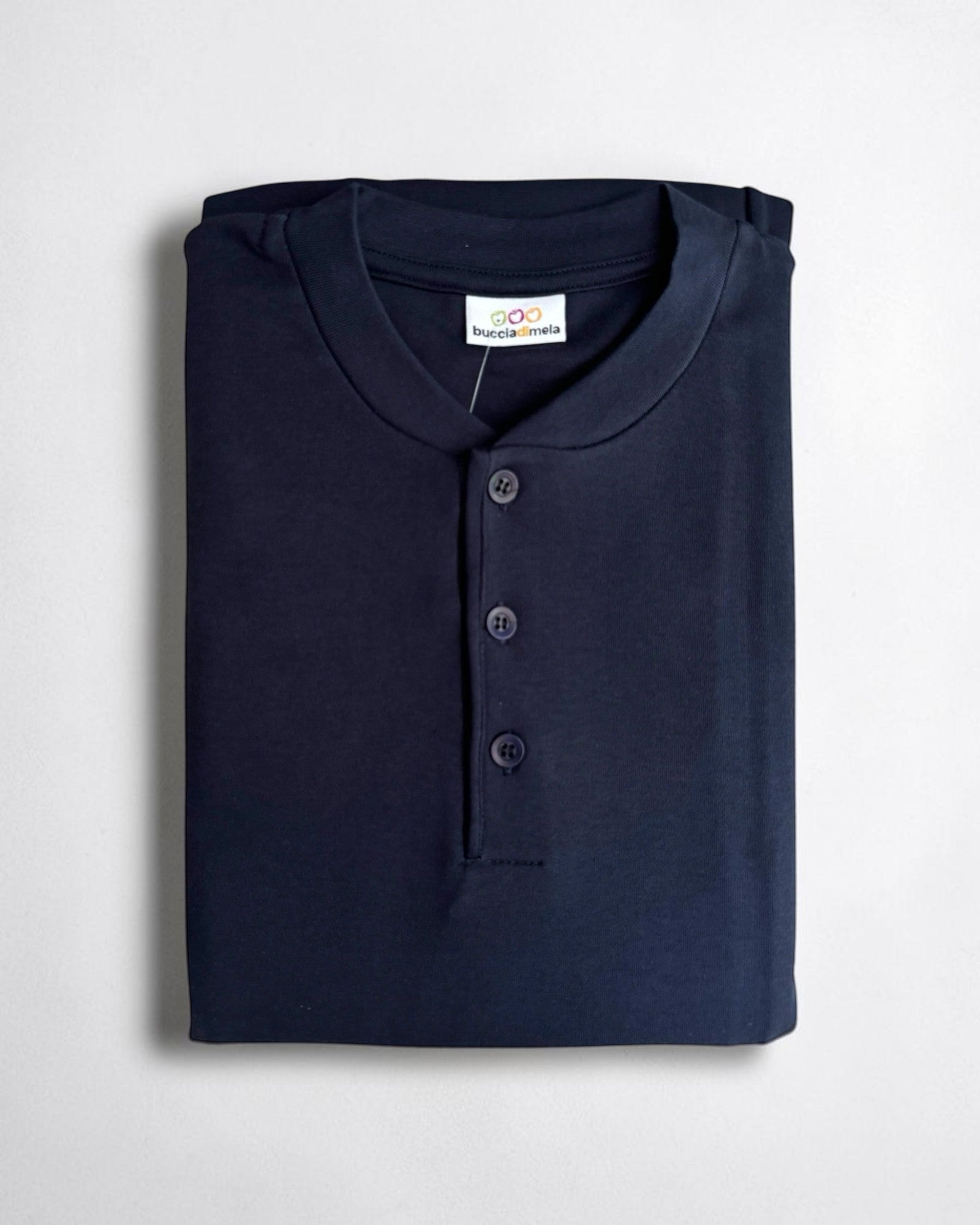Maglia pigiama uomo Buccia di Mela PMU 005 blu con girocollo serafino a 3 bottoni