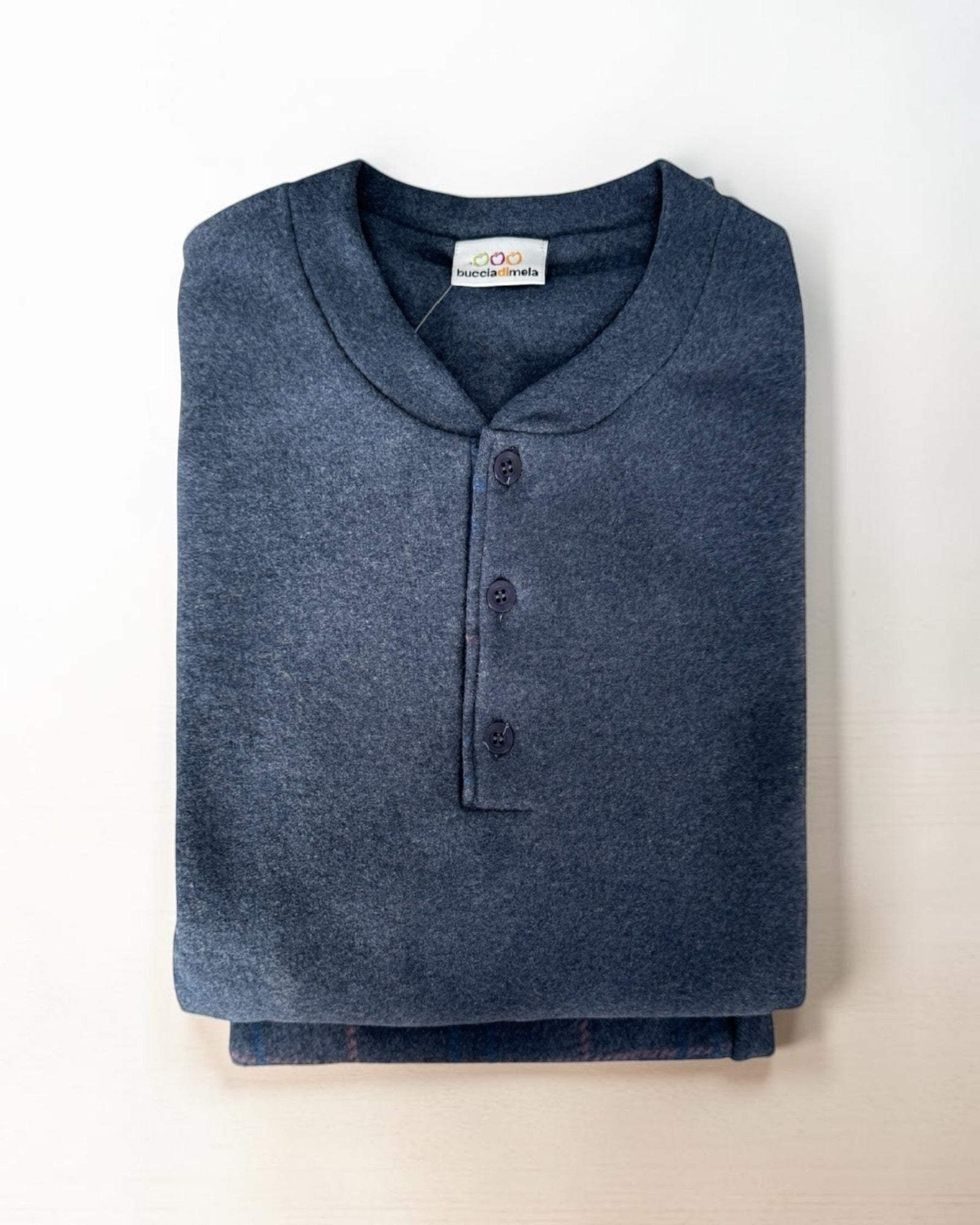 Maglia pigiama uomo Buccia di Mela I8864 blu con serafino a 3 bottoni
